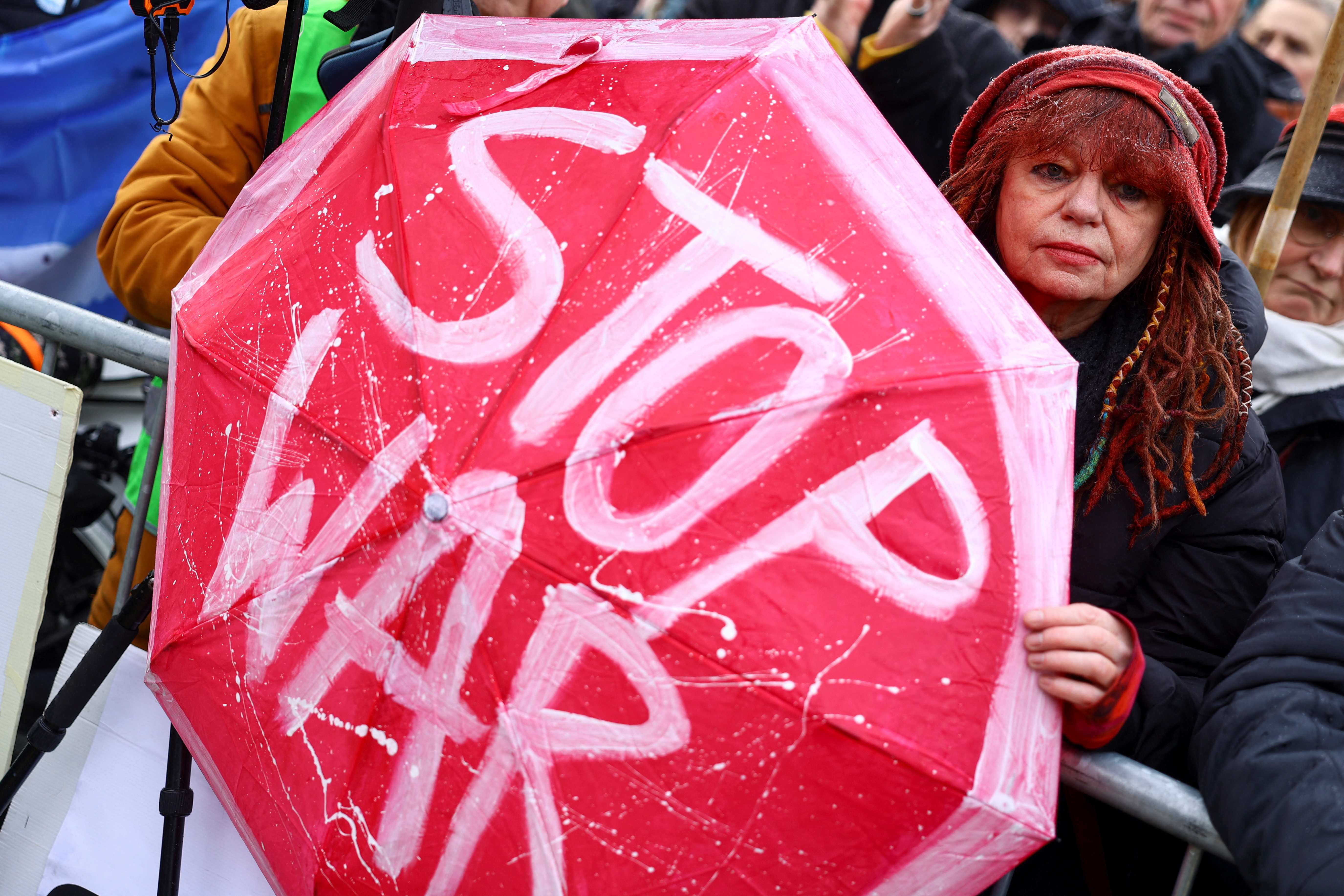 A woman takes part in a protest