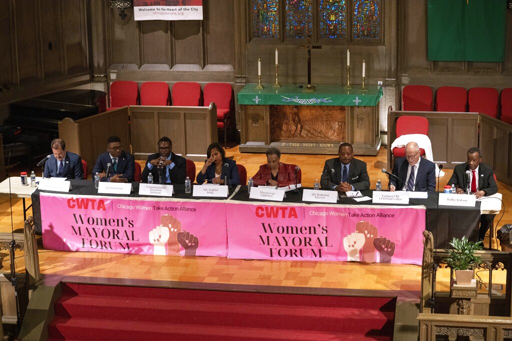 Candidates in Chicago's mayoral election during a forum