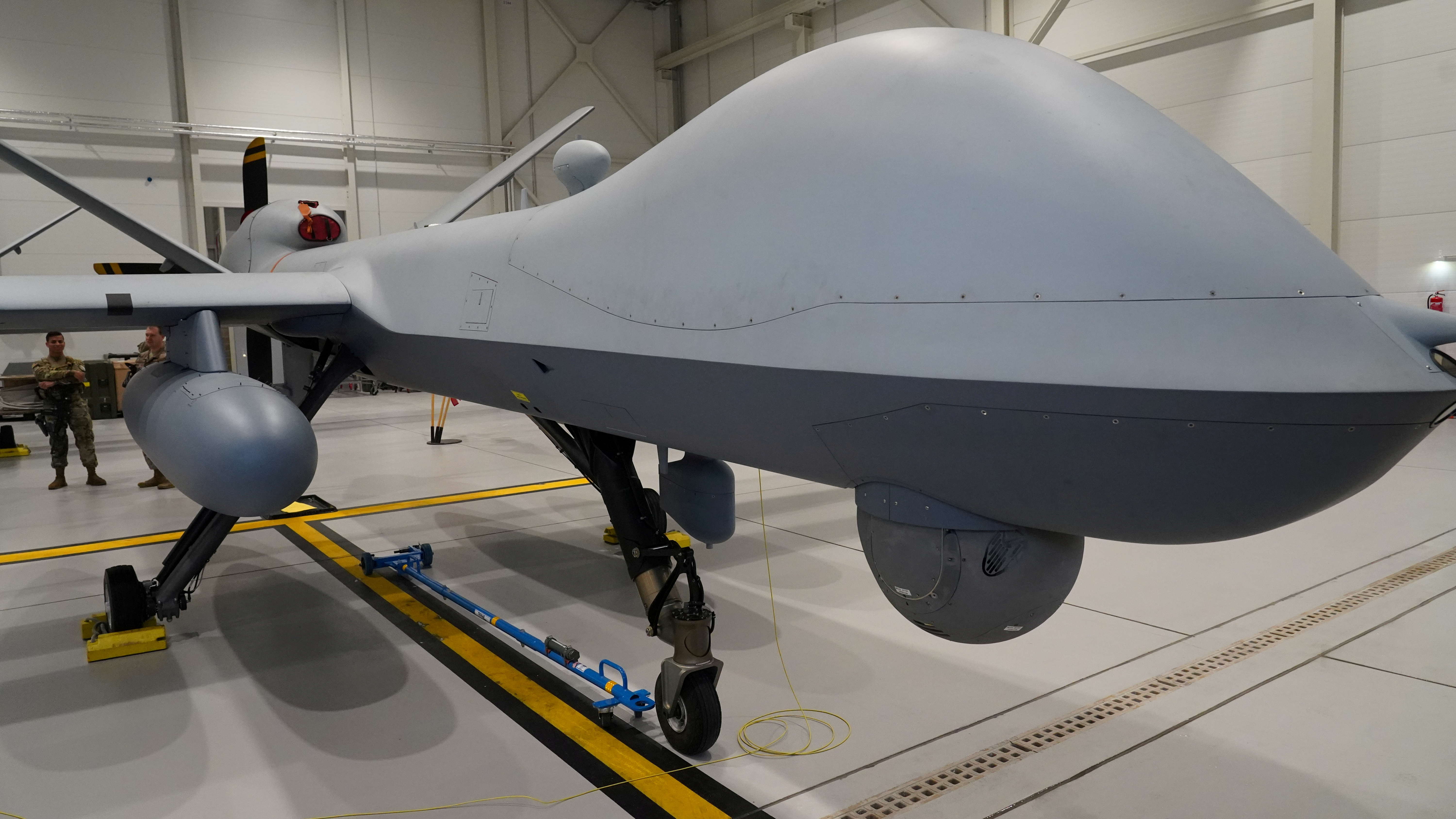 A Reaper drone in a hangar