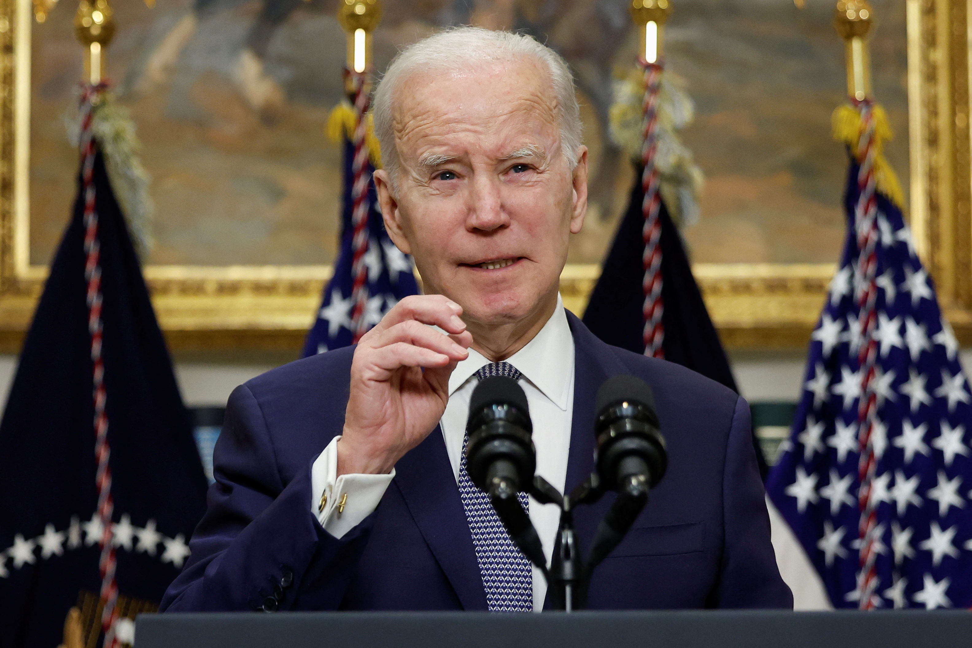 US President Joe Biden speaks during a news conference
