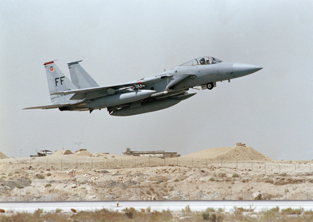 U.S. F-15 Jet Fighter takes off in Saudi Arabia during Operation Desert Shield, in an undated photo. (AP Photo/Scott Applewhite)