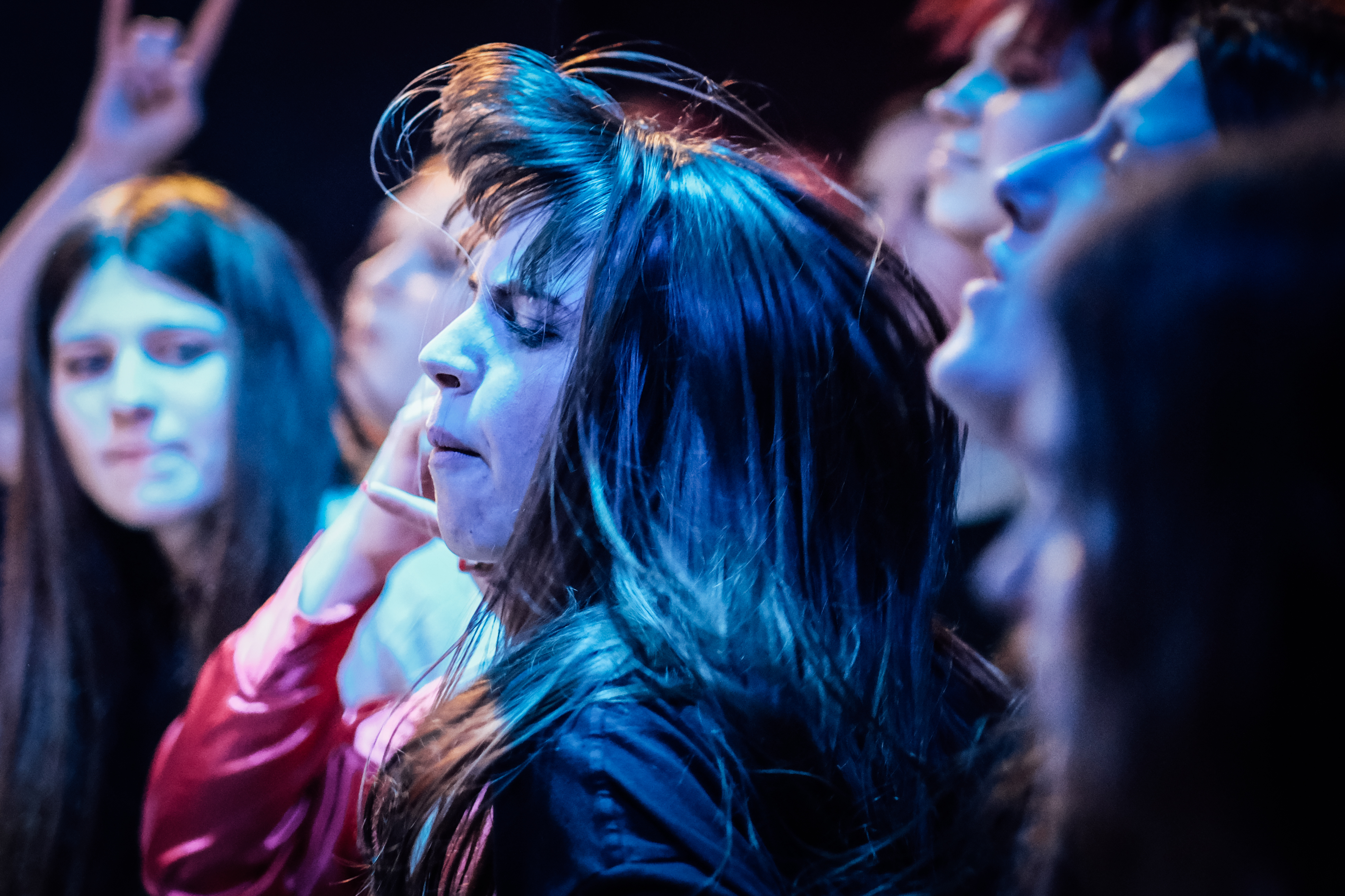 A woman dances in Lviv