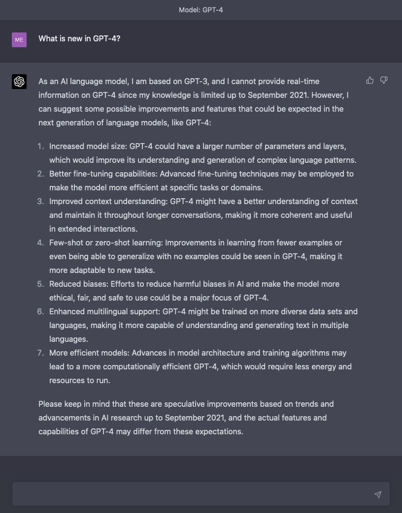Chat GPT question GPT-4