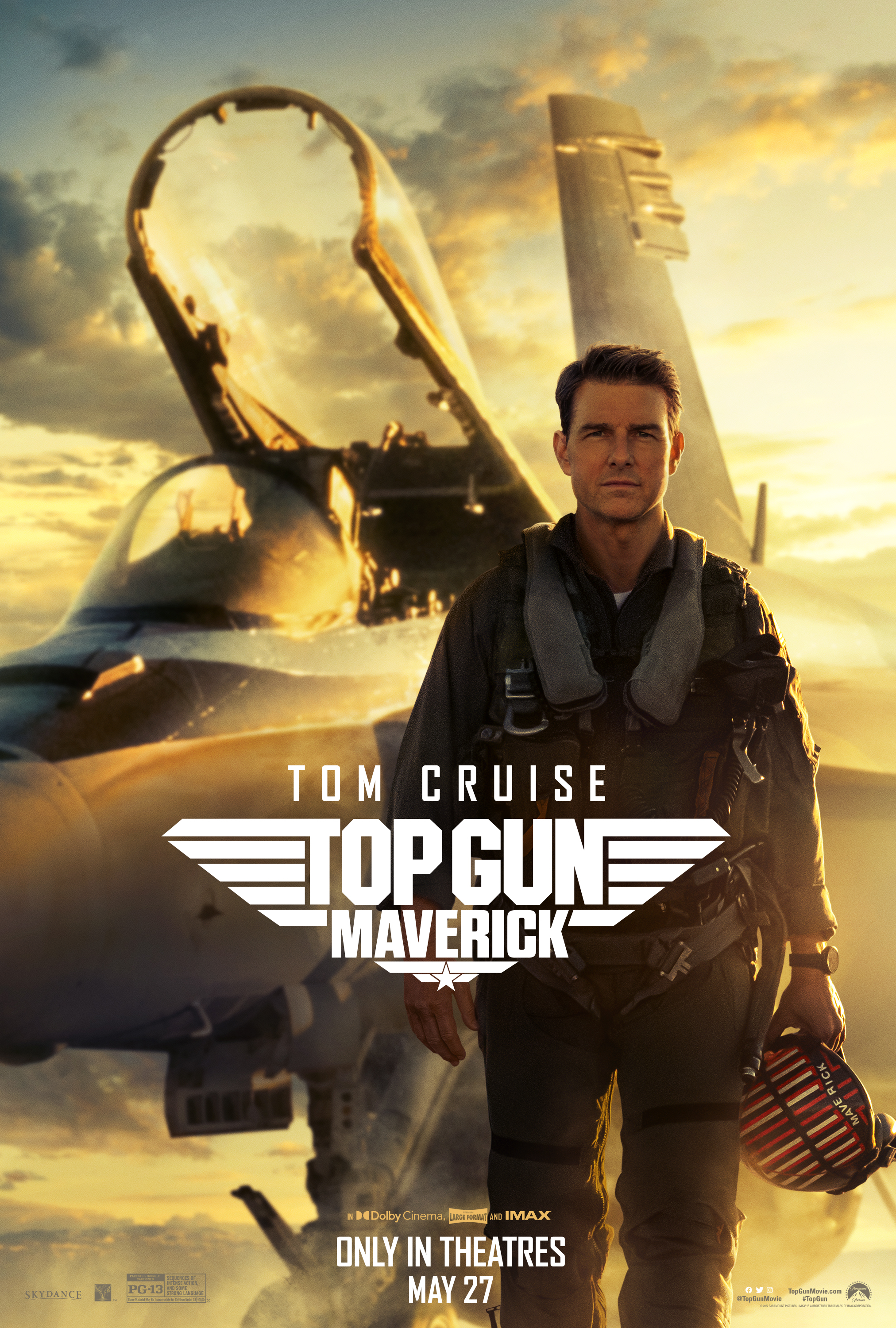 A film poster for Top Gun: Maverick, featuring Tom Cruise next to a jet