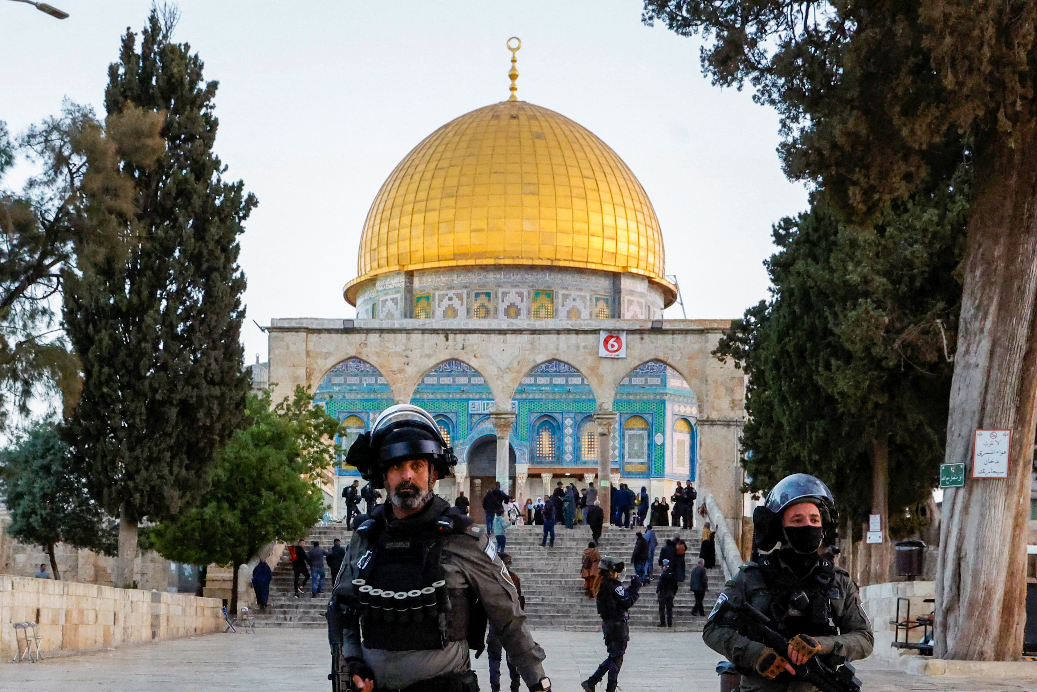 Israeli police forces near the Al-Aqsa compound,