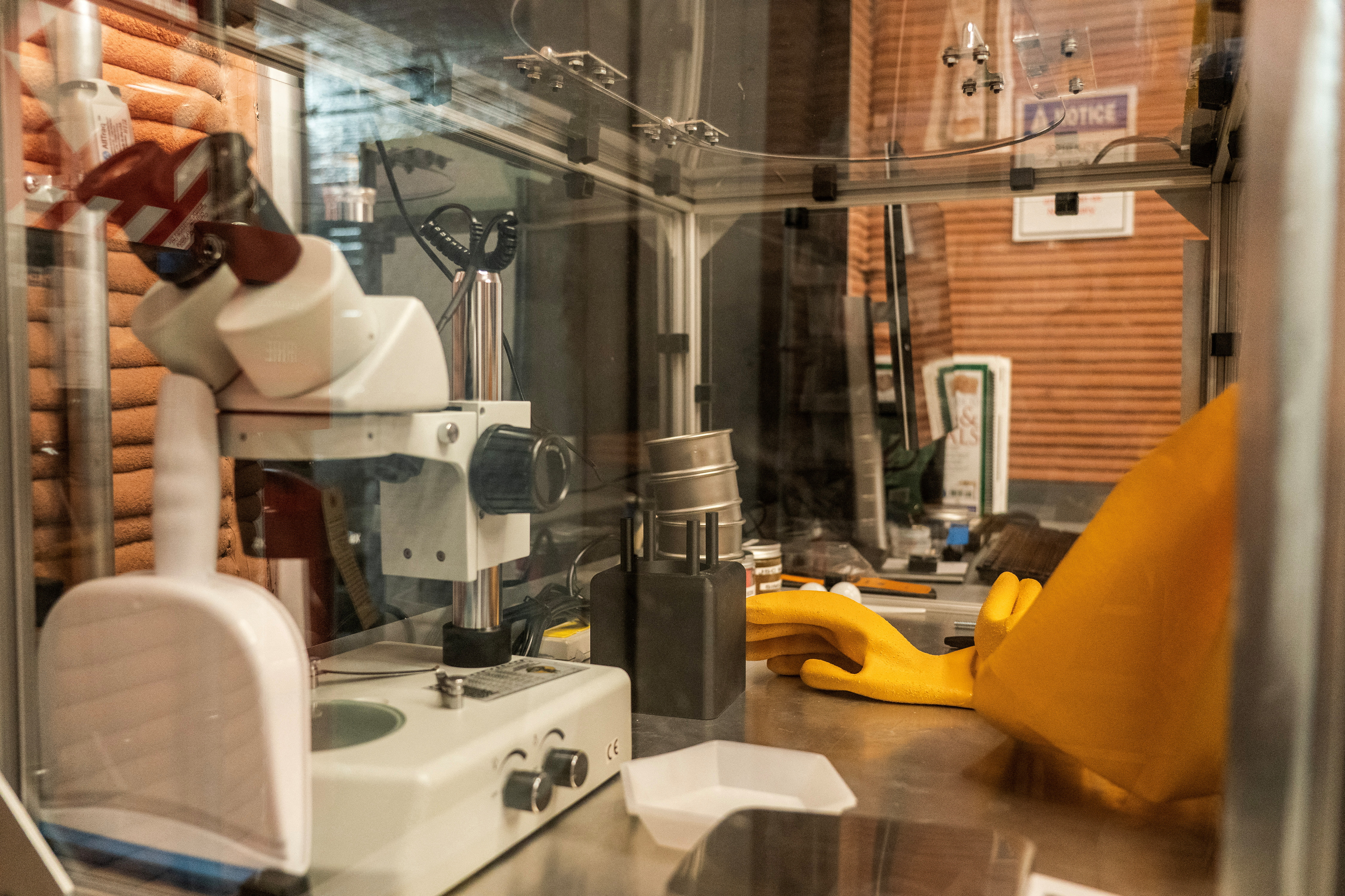 A glove box is seen inside the Mars Dune Alpha, NASA's simulated Mars habitat