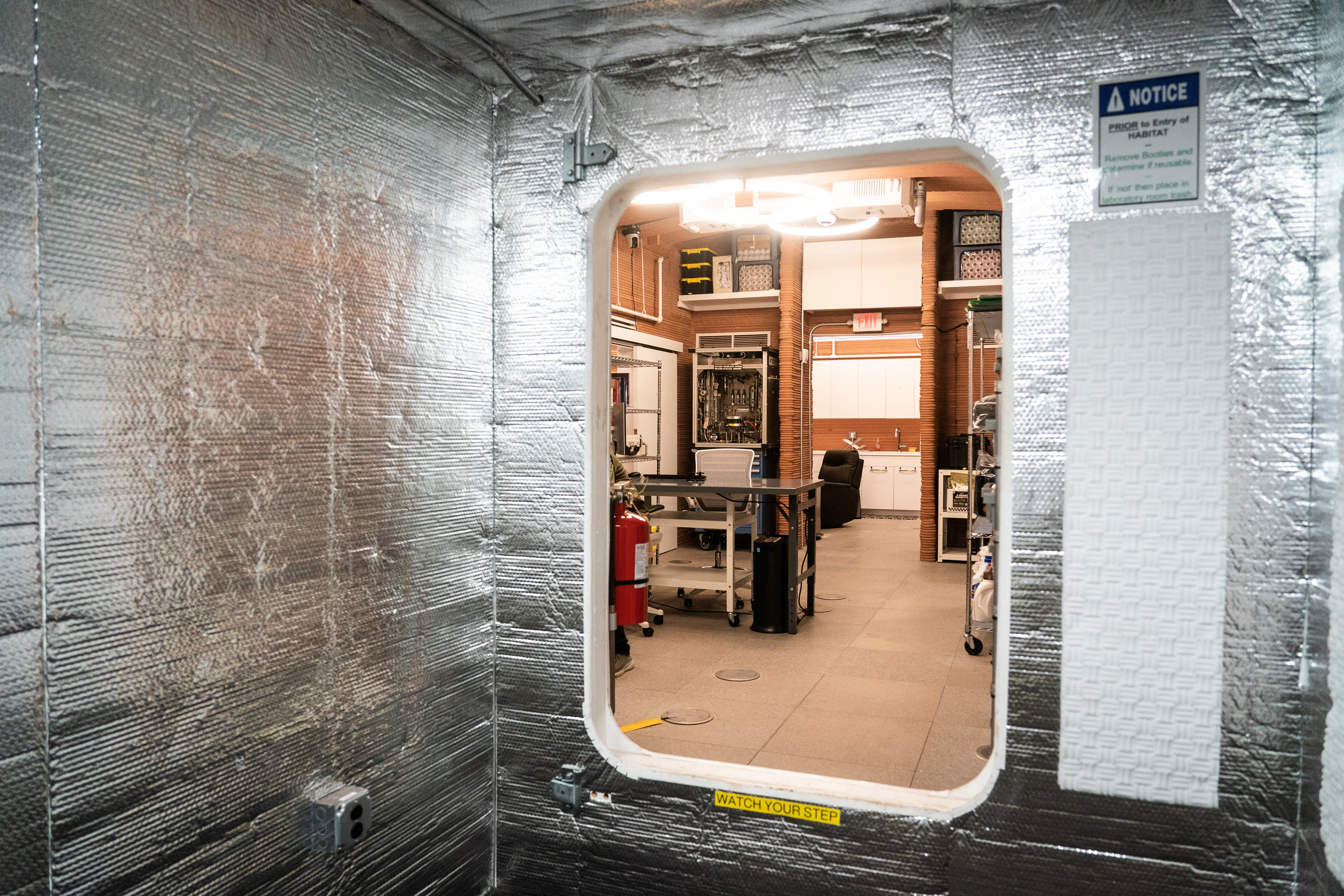 A working area is seen inside the Mars Dune Alpha, NASA's simulated Mars habitat
