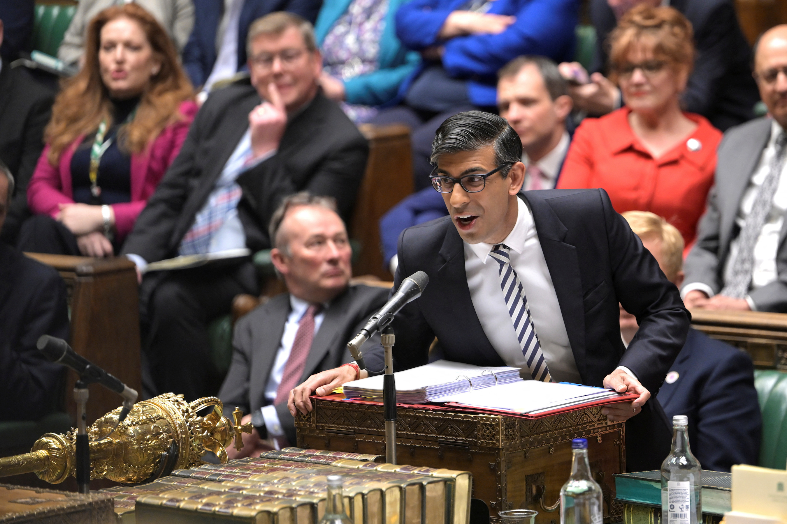 British Prime Minister Rishi Sunak speaks during Prime Minister's Questions, at the House of Commons in London, Britain.
