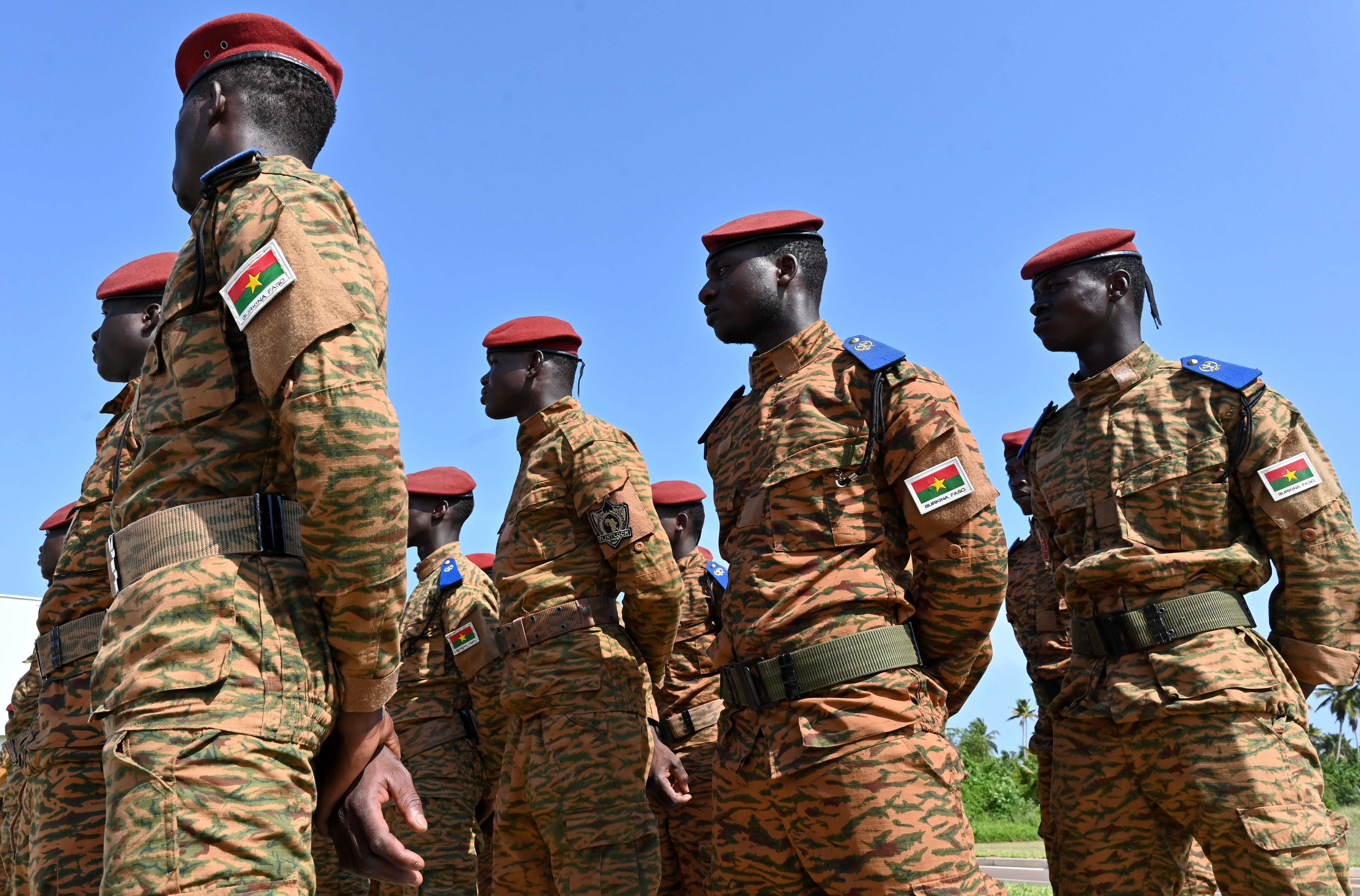 Burkina Faso soldiers standing at ease.