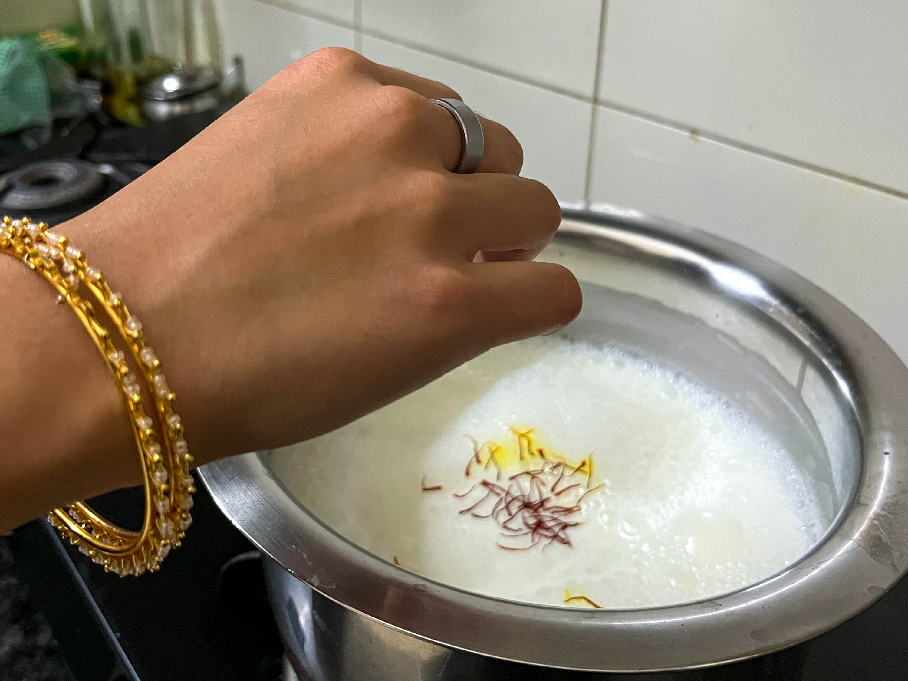 Saffron adds aroma and flavour to the sweet dish