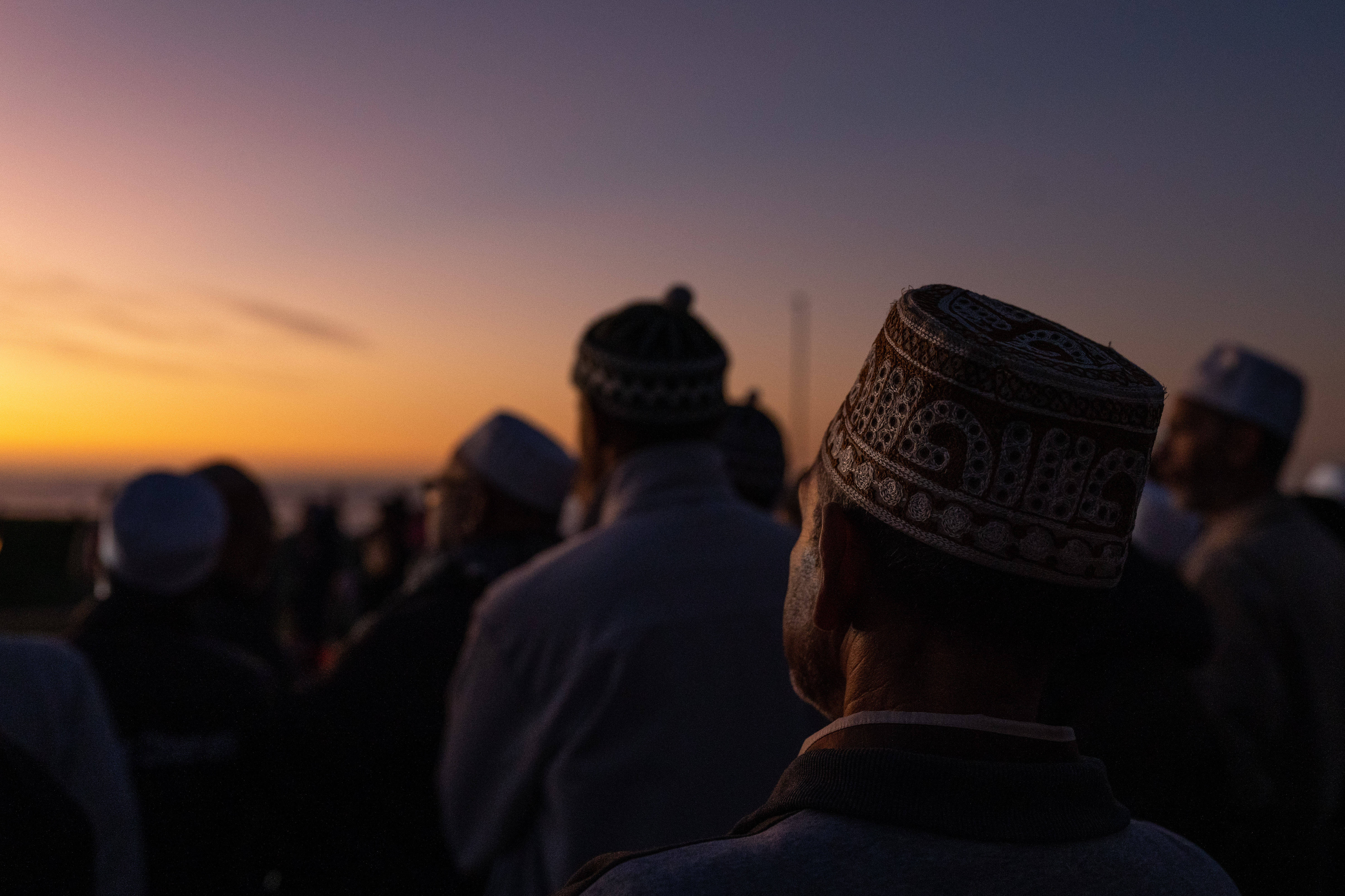 A photo of a large group of people watching the sun set.