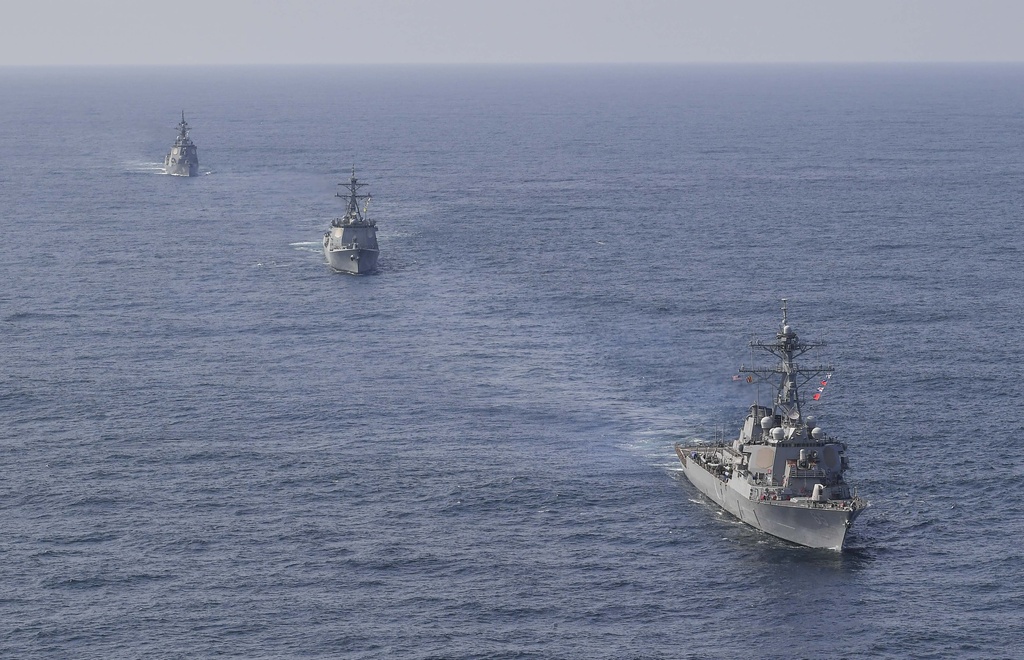 Japanese, US and South Korean battleships take part in a military exercise
