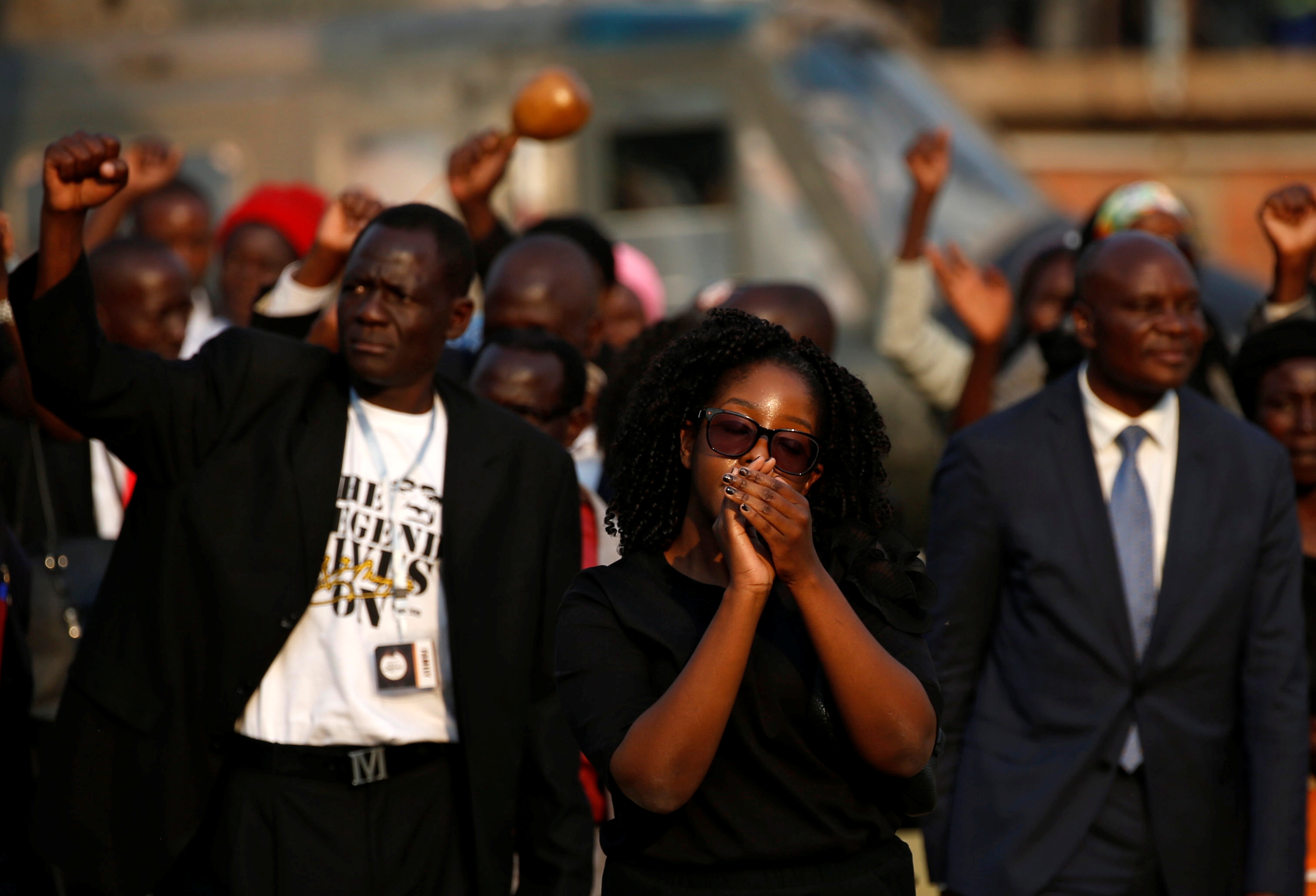 Former Zimbabwean President Robert Mugabe's daughter, Bona Mugabe, at his lying in state at the Rufaro stadium, in Mbare, Harare, Zimbabwe, September 13, 2019.