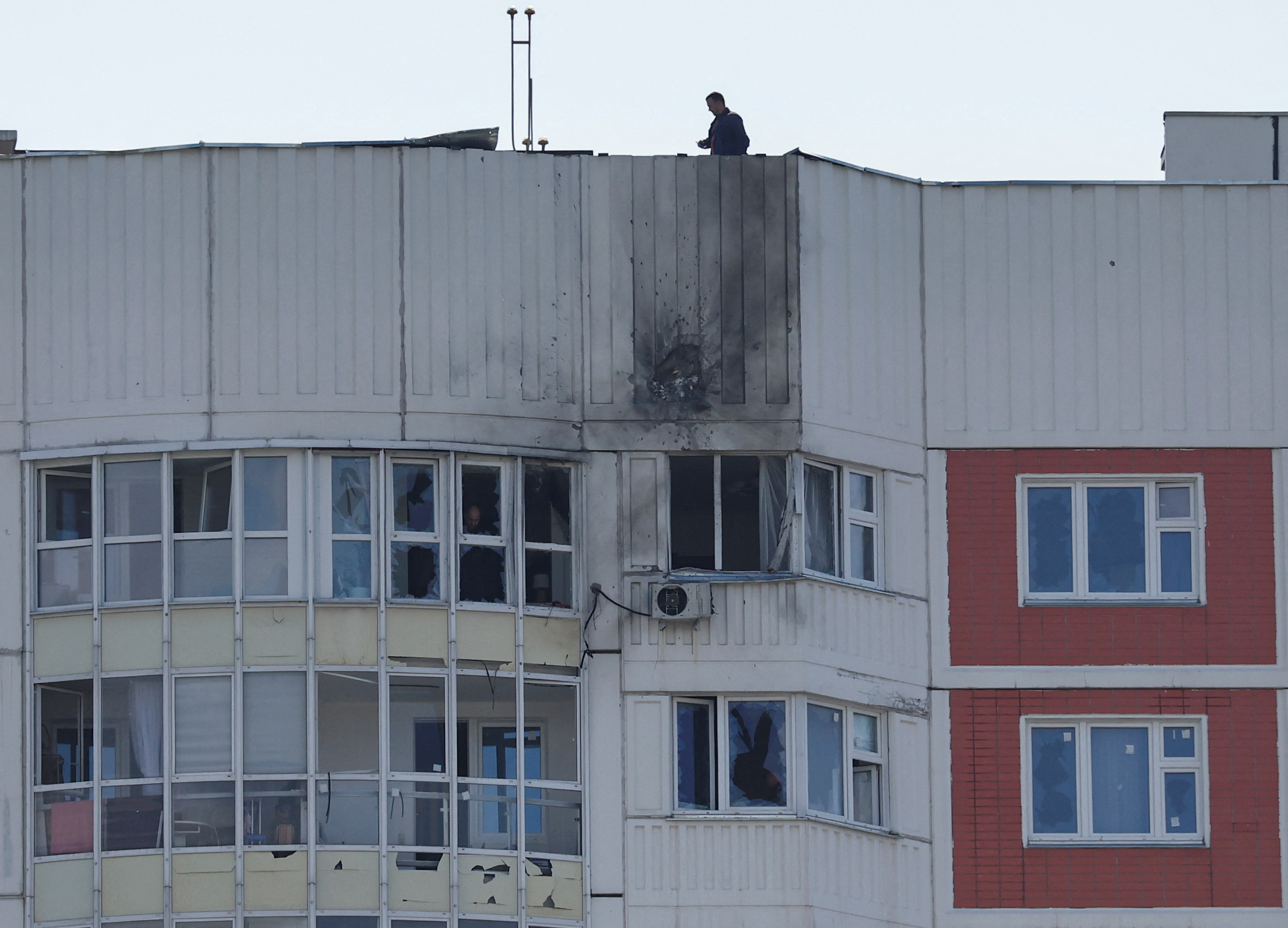A view shows a damaged multi-storey apartment block following a reported drone attack in Moscow, Russia, May 30, 2023. REUTERS/Maxim Shemetov