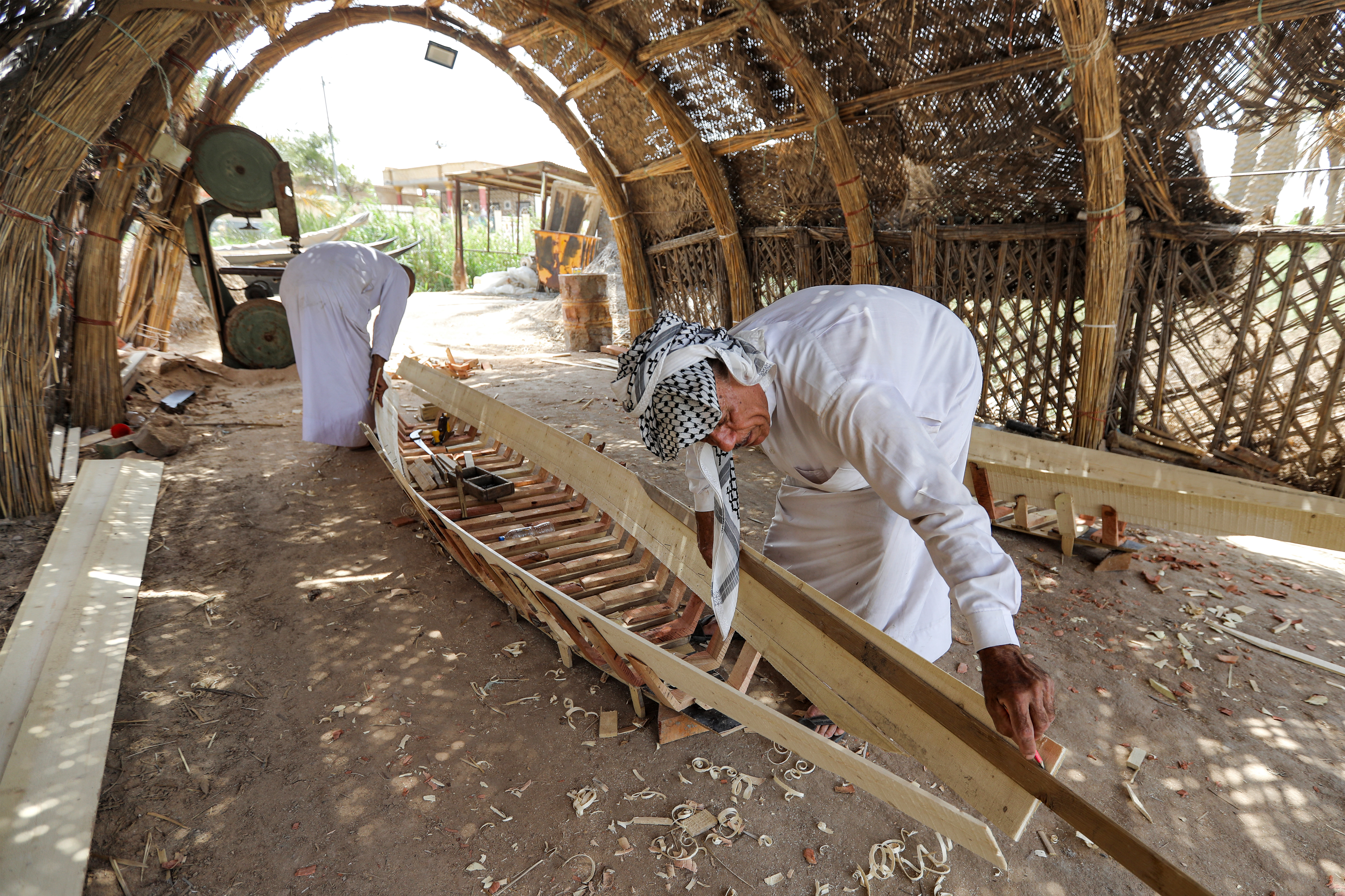 wooden boat at a workshop in the area of al-Huwair in the sub-district of al-Madinah in Iraq's southern