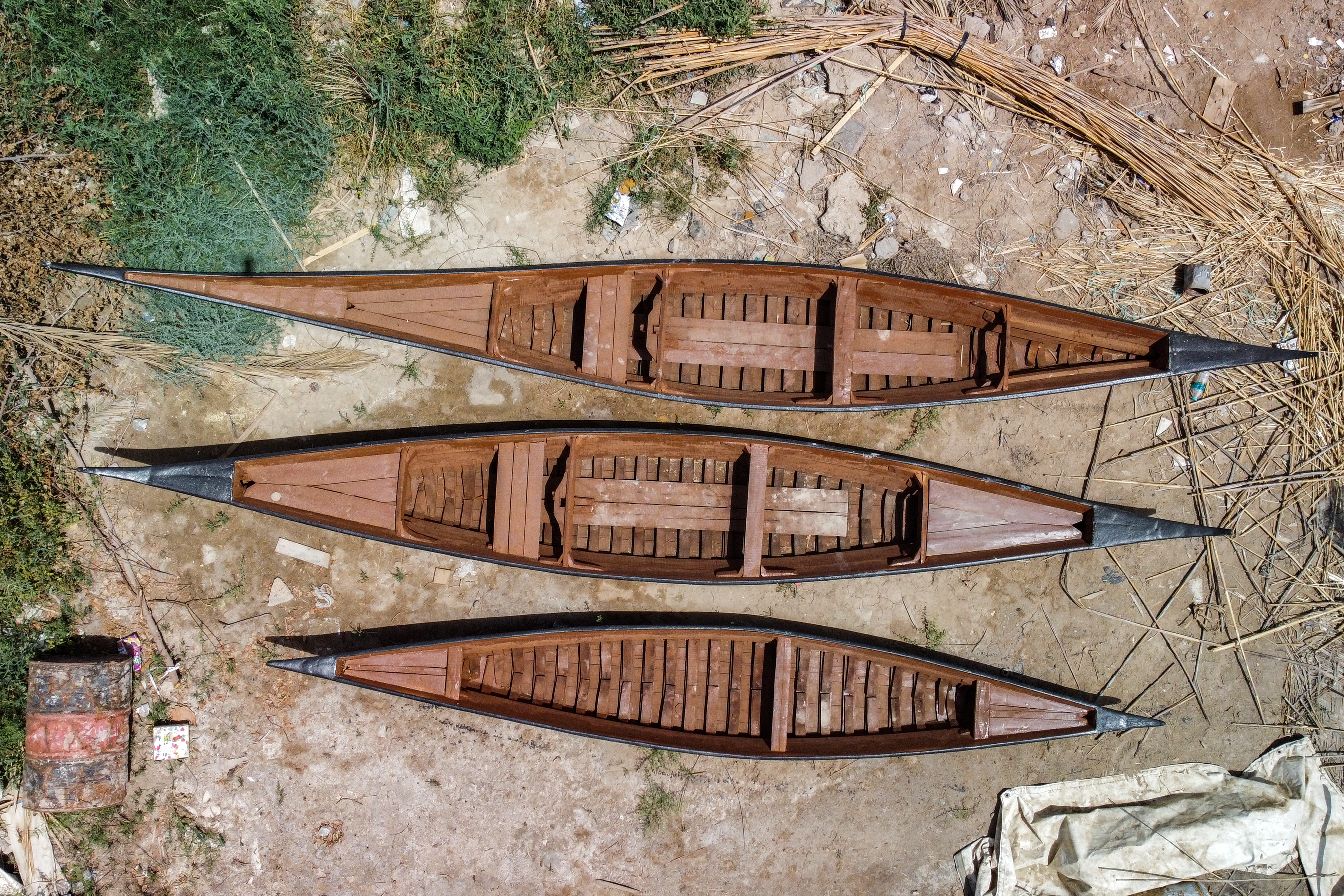 wooden boat at a workshop in the area of al-Huwair in the sub-district of al-Madinah in Iraq's southern