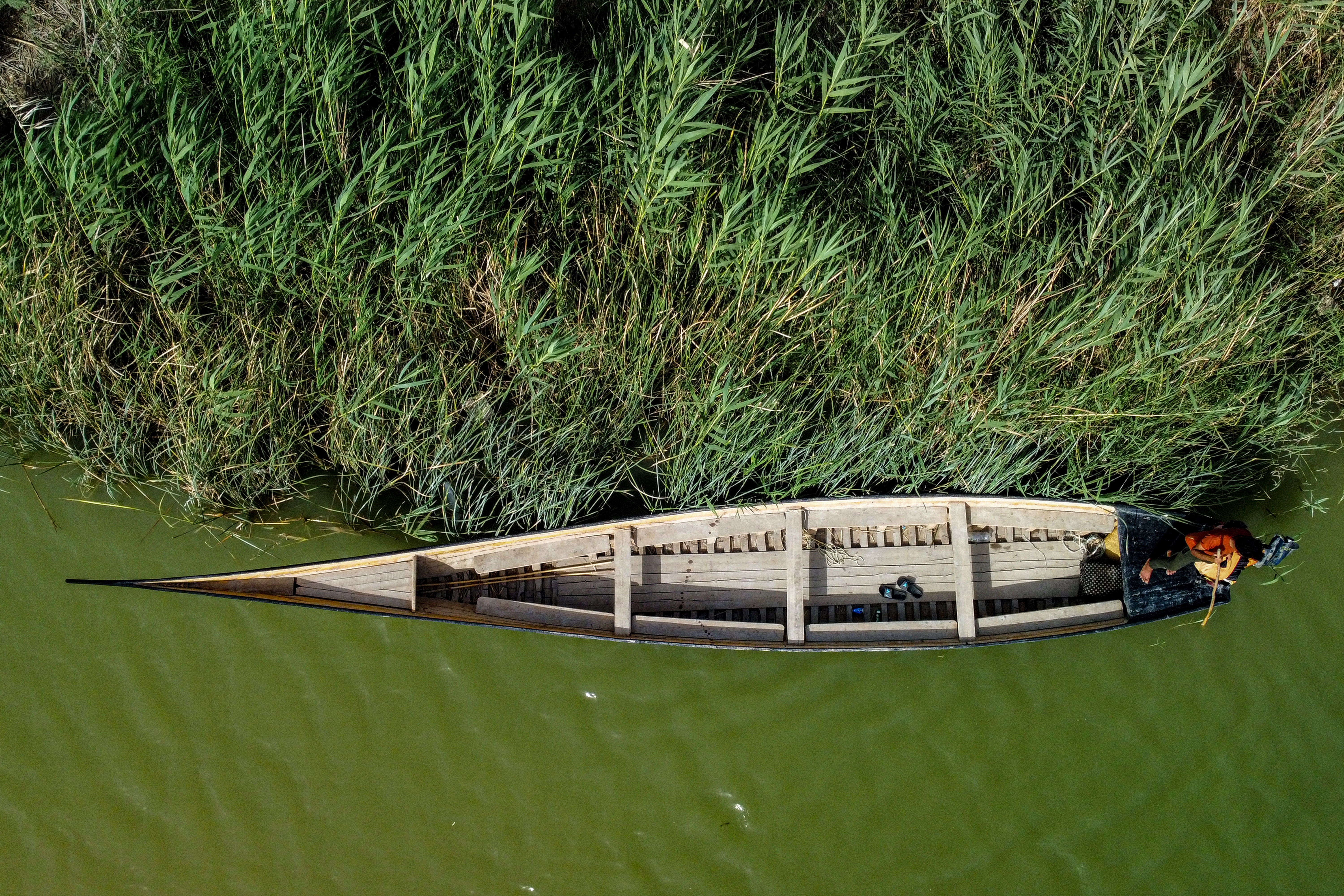 wooden boat at a workshop in the area of al-Huwair in the sub-district of al-Madinah in Iraq's southern