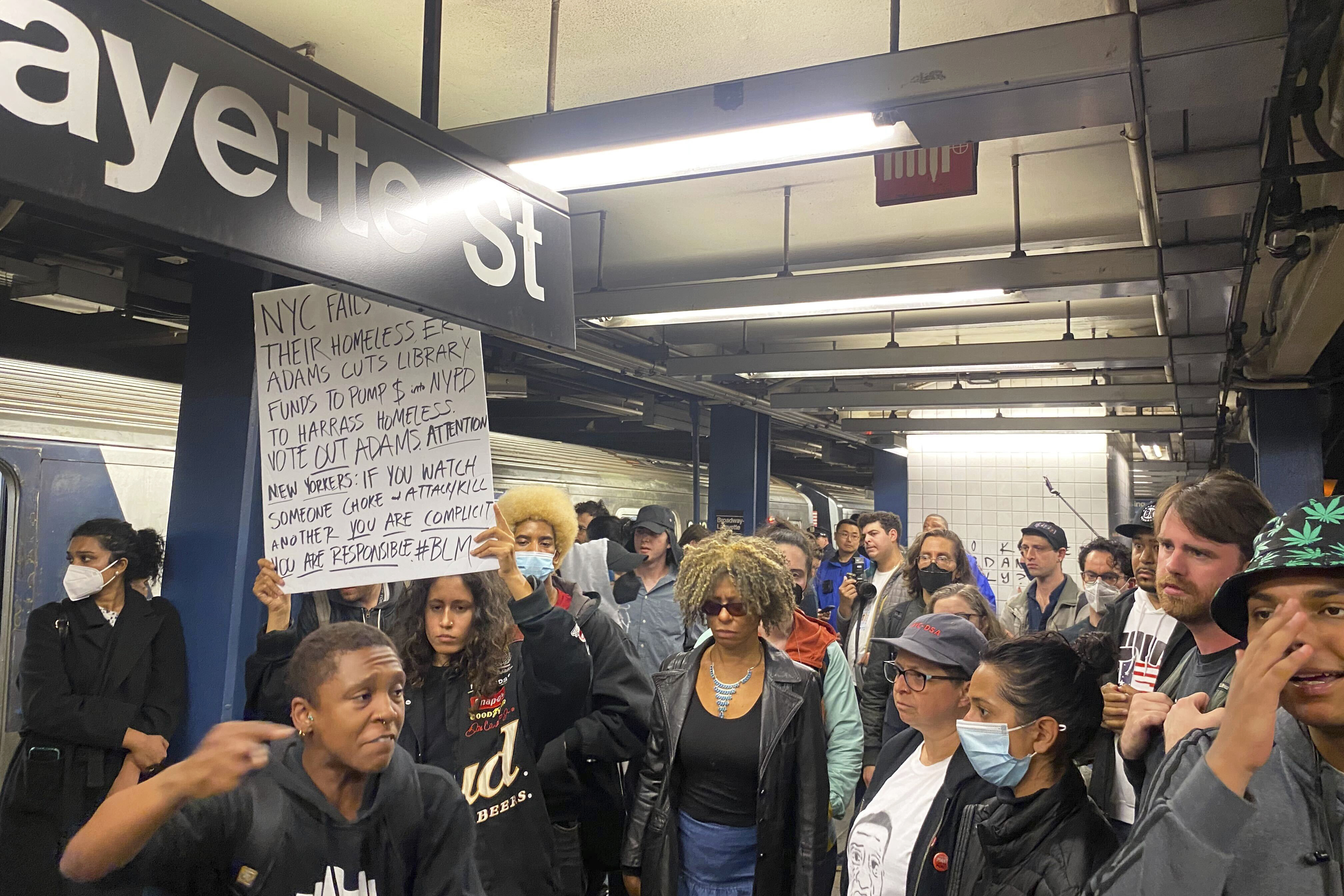 People gather in a New York subway station to protest the death of Jordan Neely on the platform