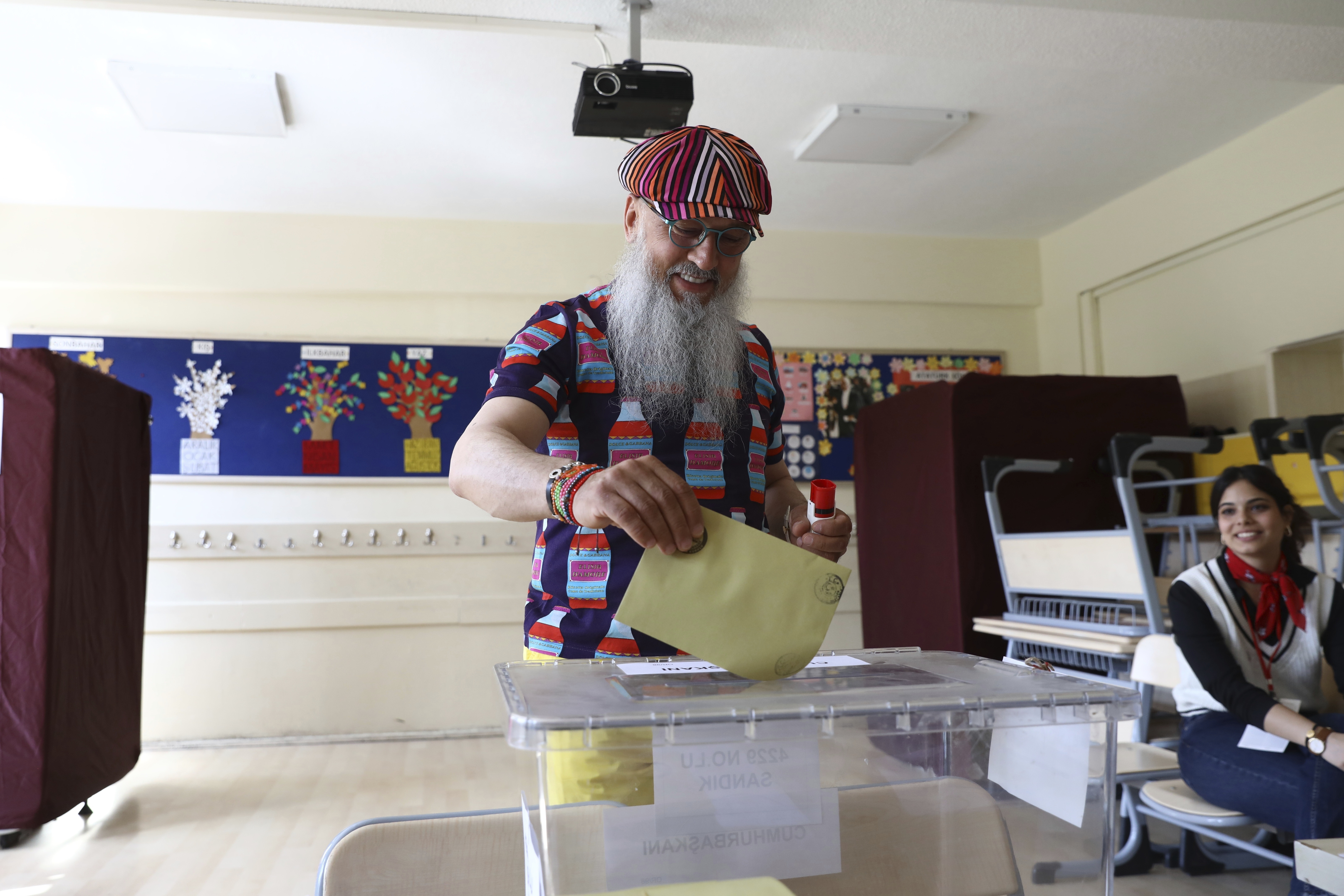 A man votes at a polling station in Ankara