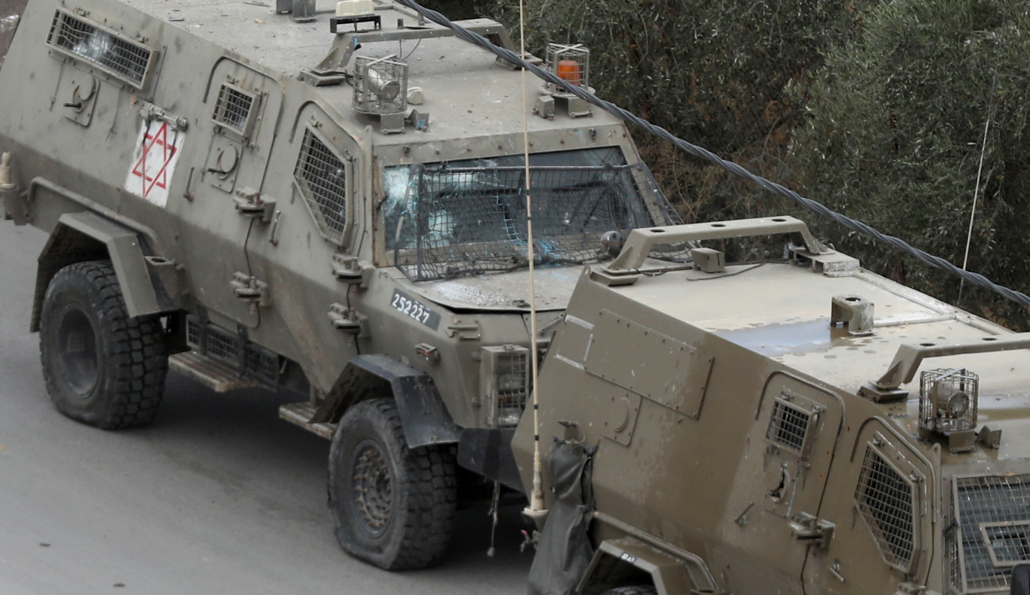 A damaged Israeli armoured vehicle during an Israeli army raid in the West Bank city of Jenin