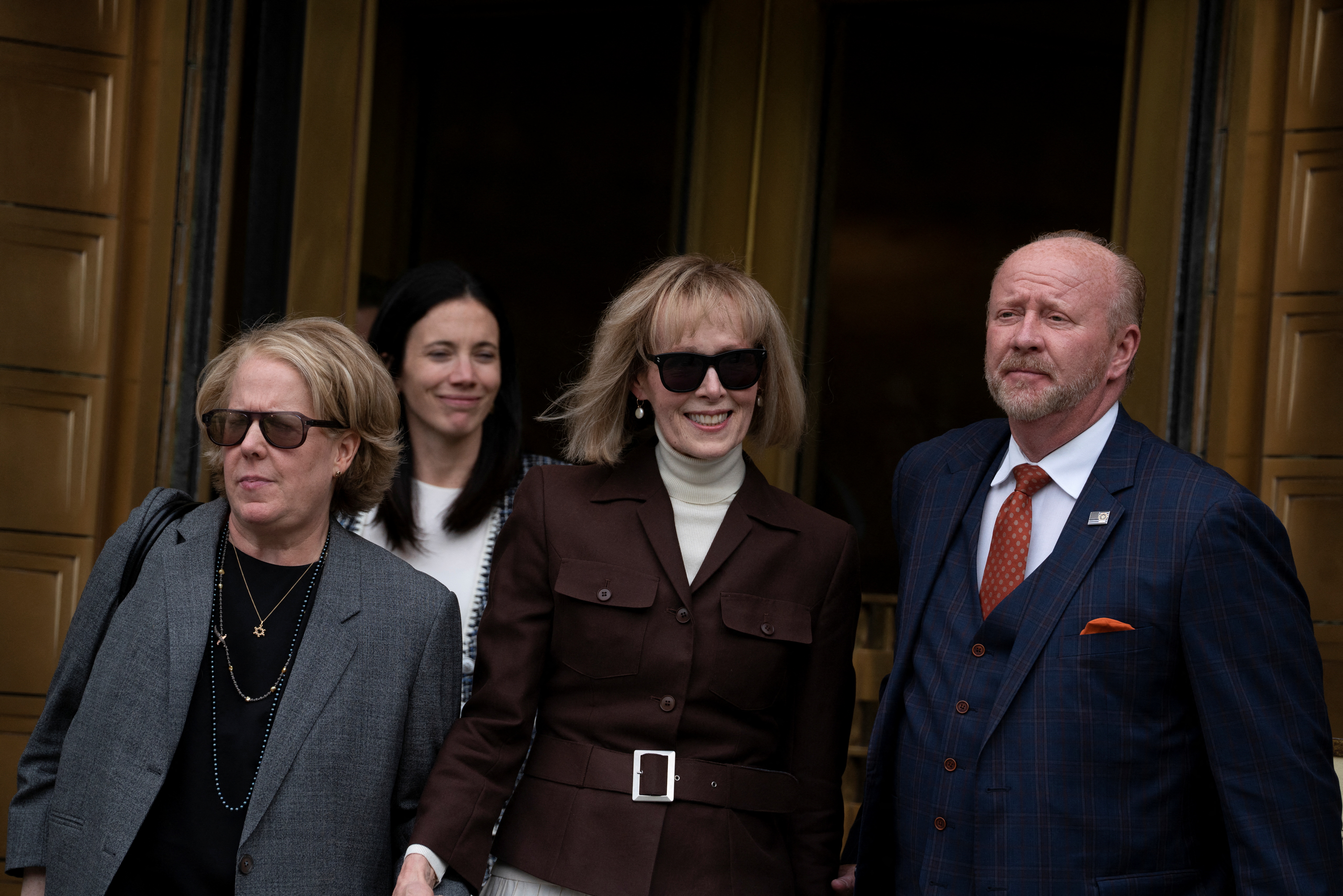 E Jean Carroll exits a courthouse