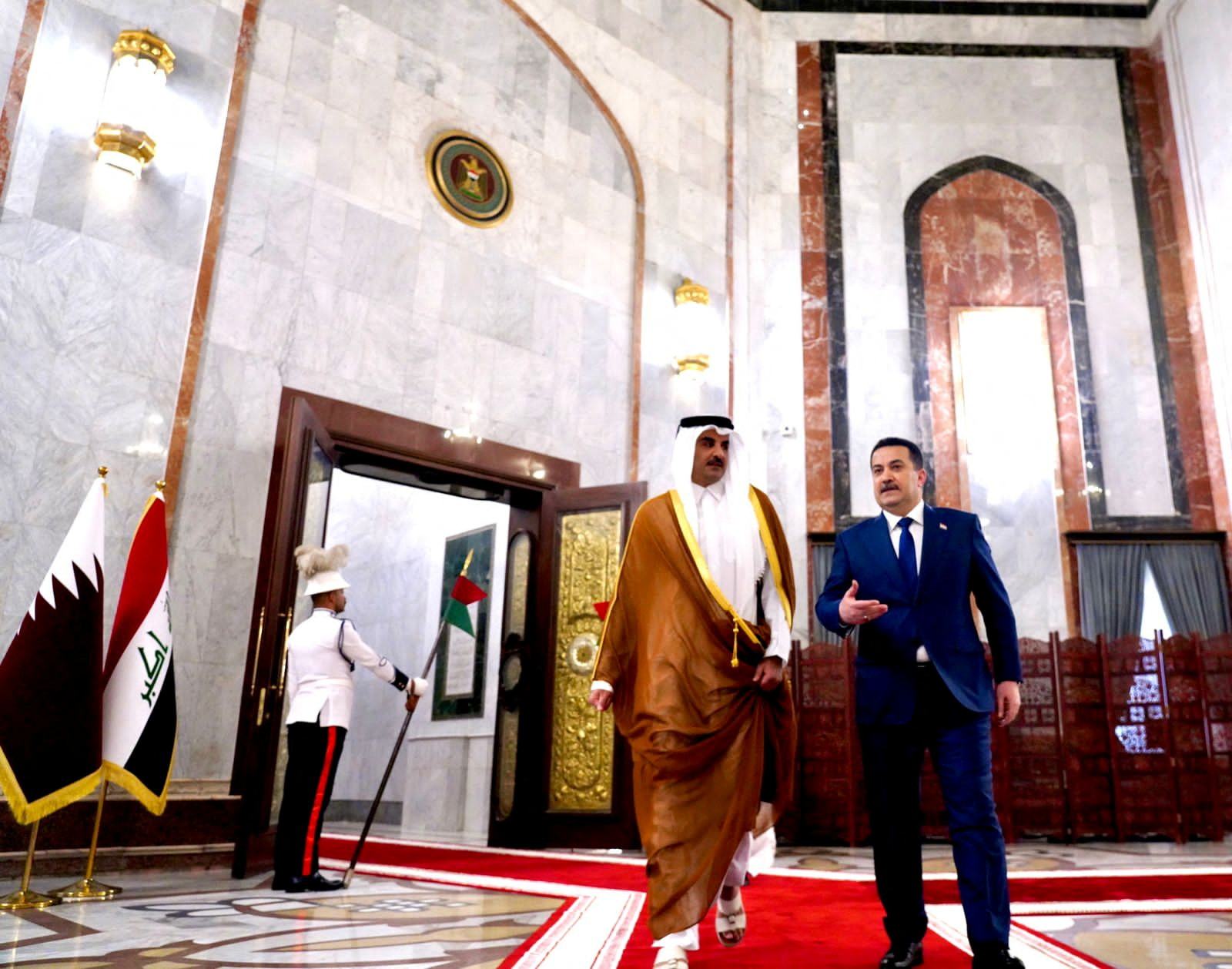 Iraqi Prime Minister Mohammed Shia al-Sudani meets with Qatar's Emir Sheikh Tamim bin Hamad al-Thani, in Baghdad, Iraq June 15, 2023. Iraqi Prime Minister's Media Office/Handout via REUTERS THIS IMAGE HAS BEEN SUPPLIED BY A THIRD PARTY