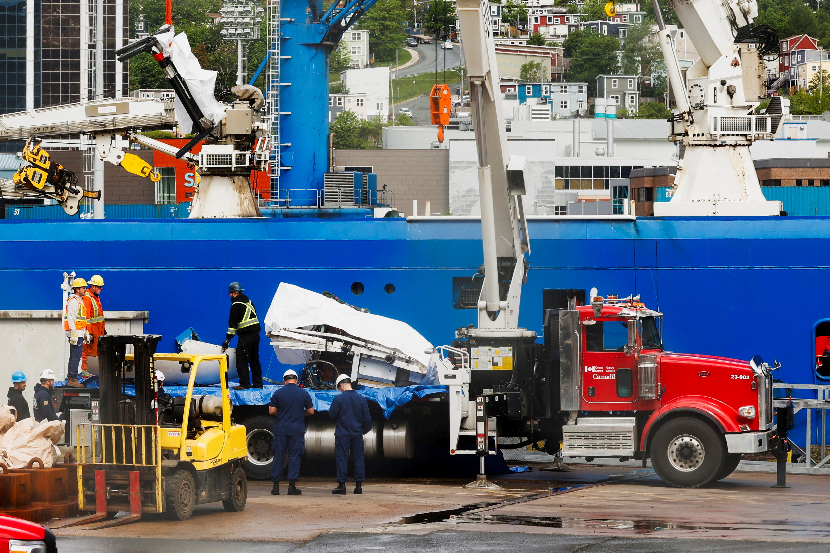 A view of the Horizon Arctic ship, as salvaged pieces of the Titan submersible from OceanGate Expeditions are returned