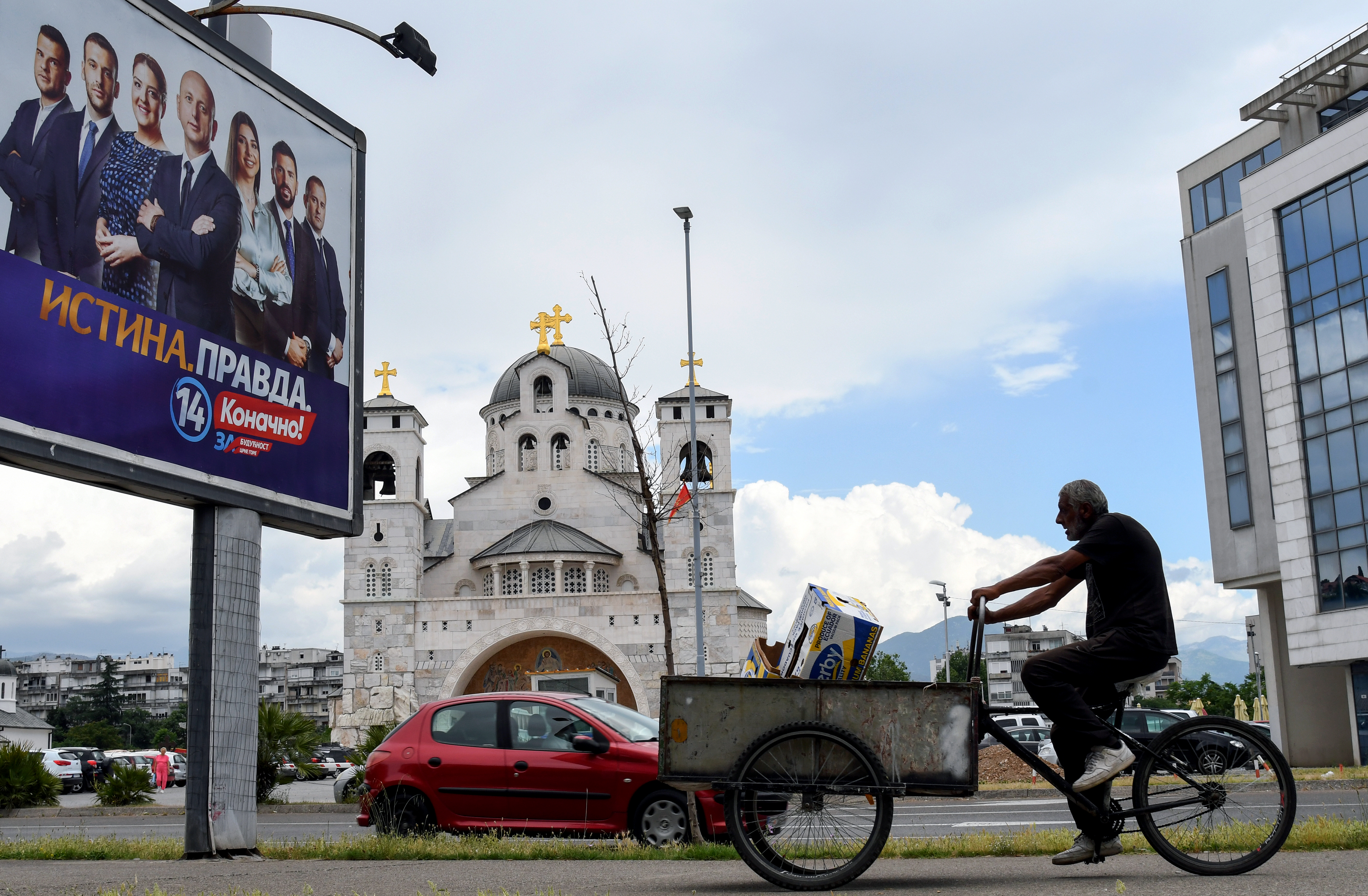 Billboards promoting political parties are seen in Montenegro