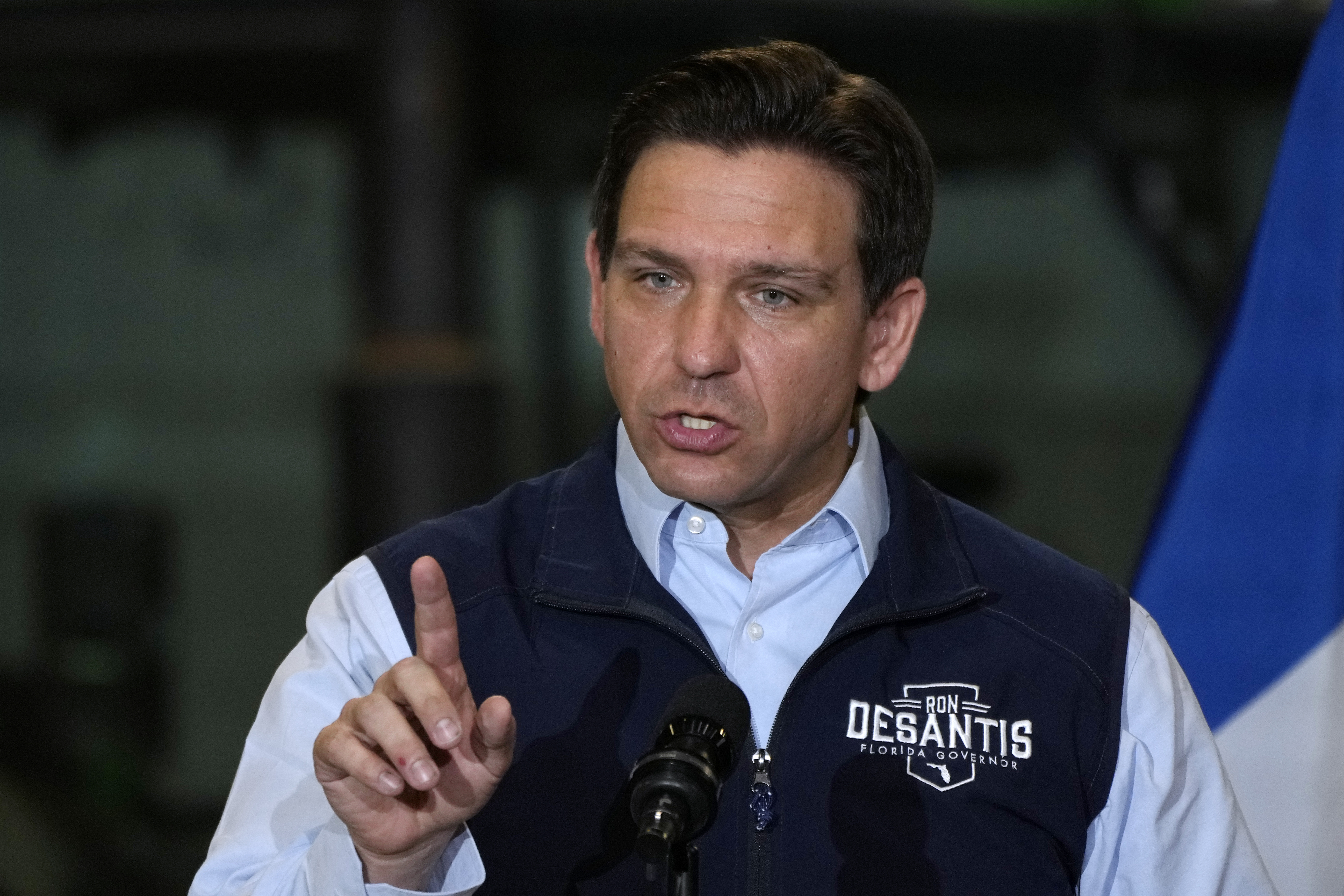 Republican presidential candidate Florida Gov. Ron DeSantis speaks during a campaign event at Port Neal Welding, Wednesday, May 31, 2023, in Salix, Iowa. (AP Photo/Charlie Neibergall)