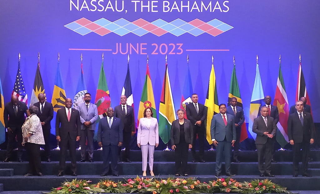 US Vice President Kamala Harris shares a stage with Caribbean leaders