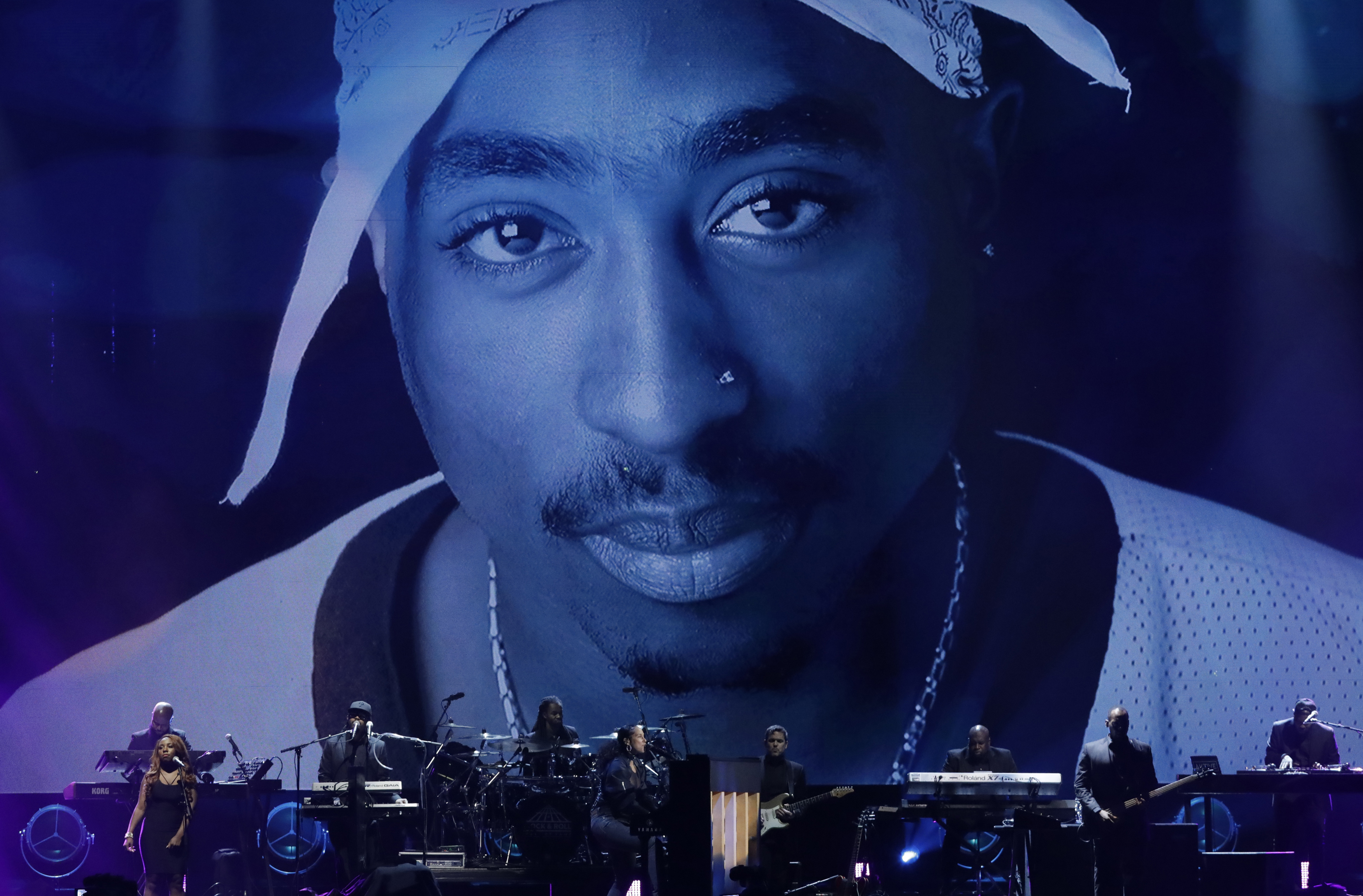 32nd Annual Rock & Roll Hall of Fame Induction Ceremony - Show – New York City, U.S., Alicia Keys performs in honor of the late Tupac Shakur.