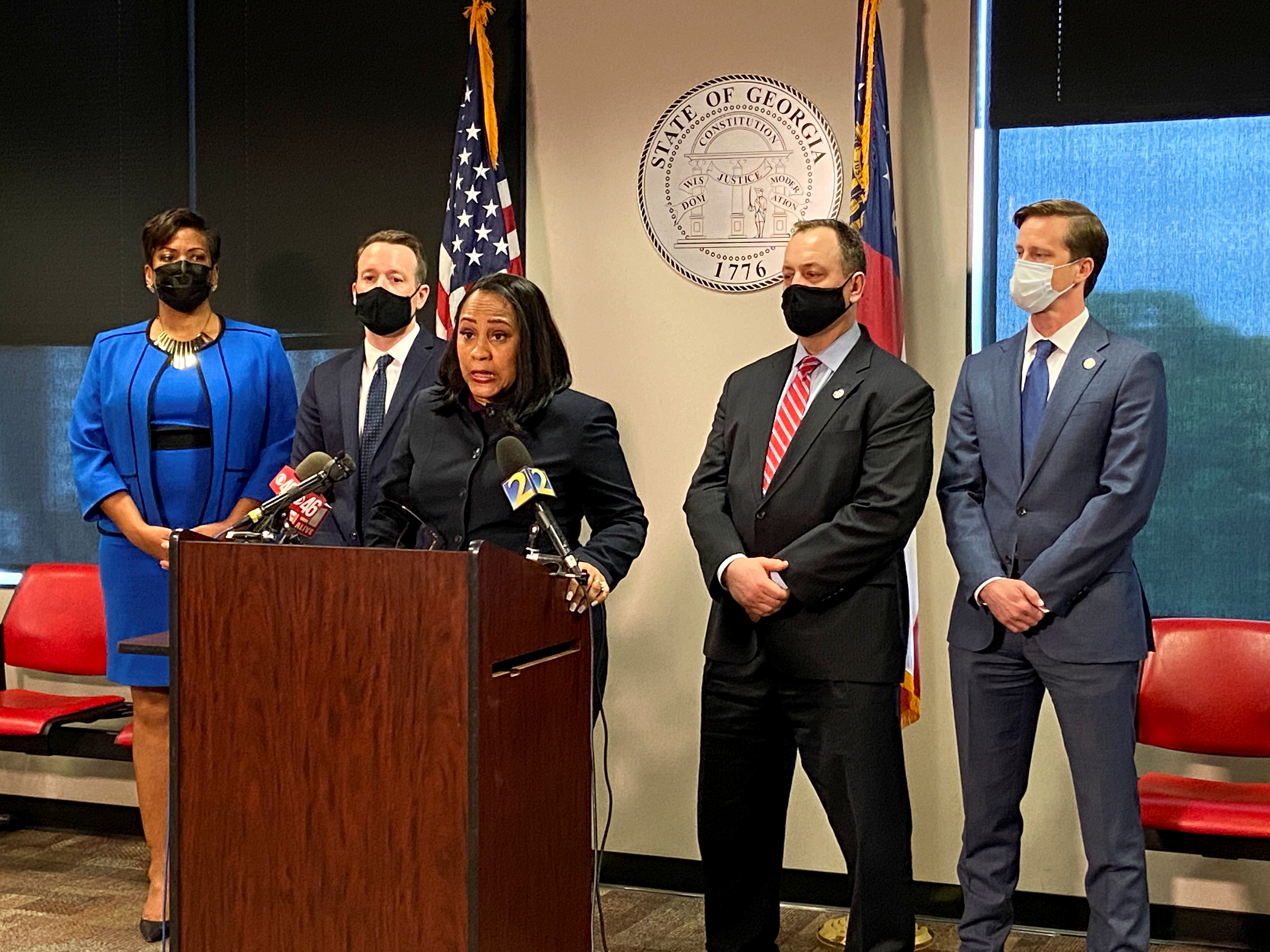 Fulton County District Attorney Fani Willis speaks at a news conference in Atlanta, Georgia, U.S., May 11, 2021. 