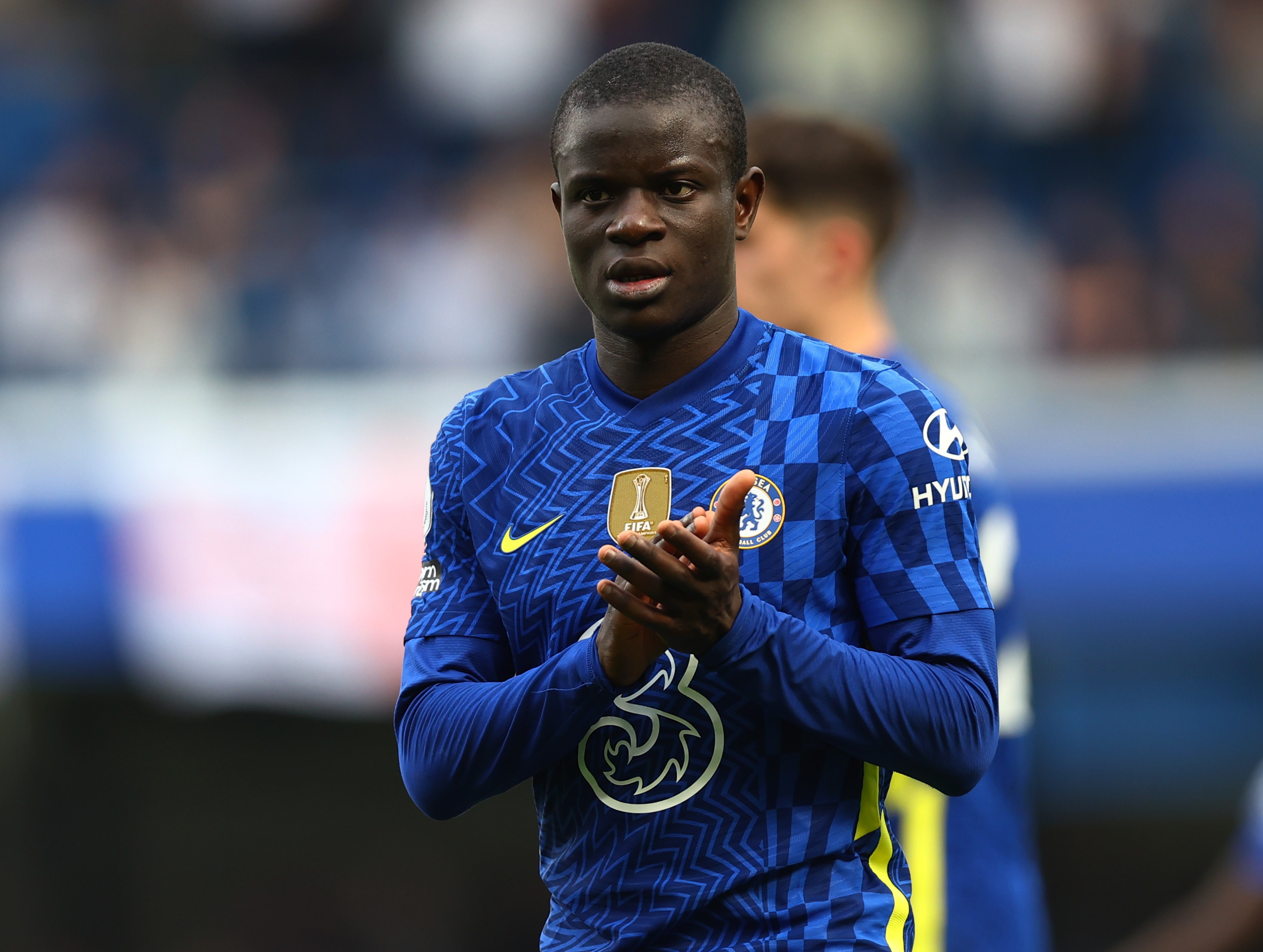 Soccer Football - Premier League - Chelsea v West Ham United - Stamford Bridge, London, Britain - April 24, 2022 Chelsea's N'Golo Kante applauds fans after the match REUTERS/Han