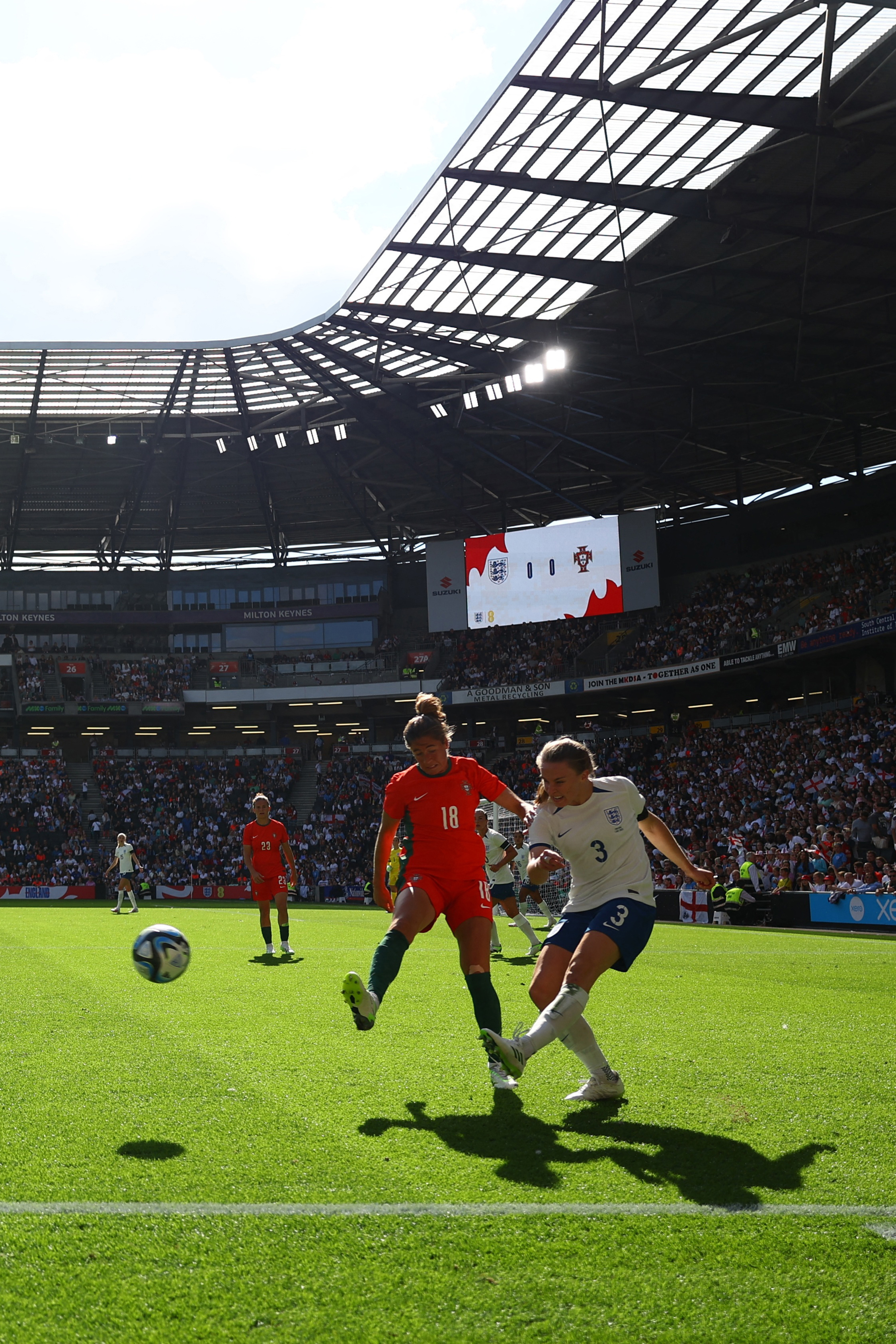 England's Niamh Charles in action with Portugal's Carolina Mendes on July 1, 2023 [File: Molly Darlington/Reuters]