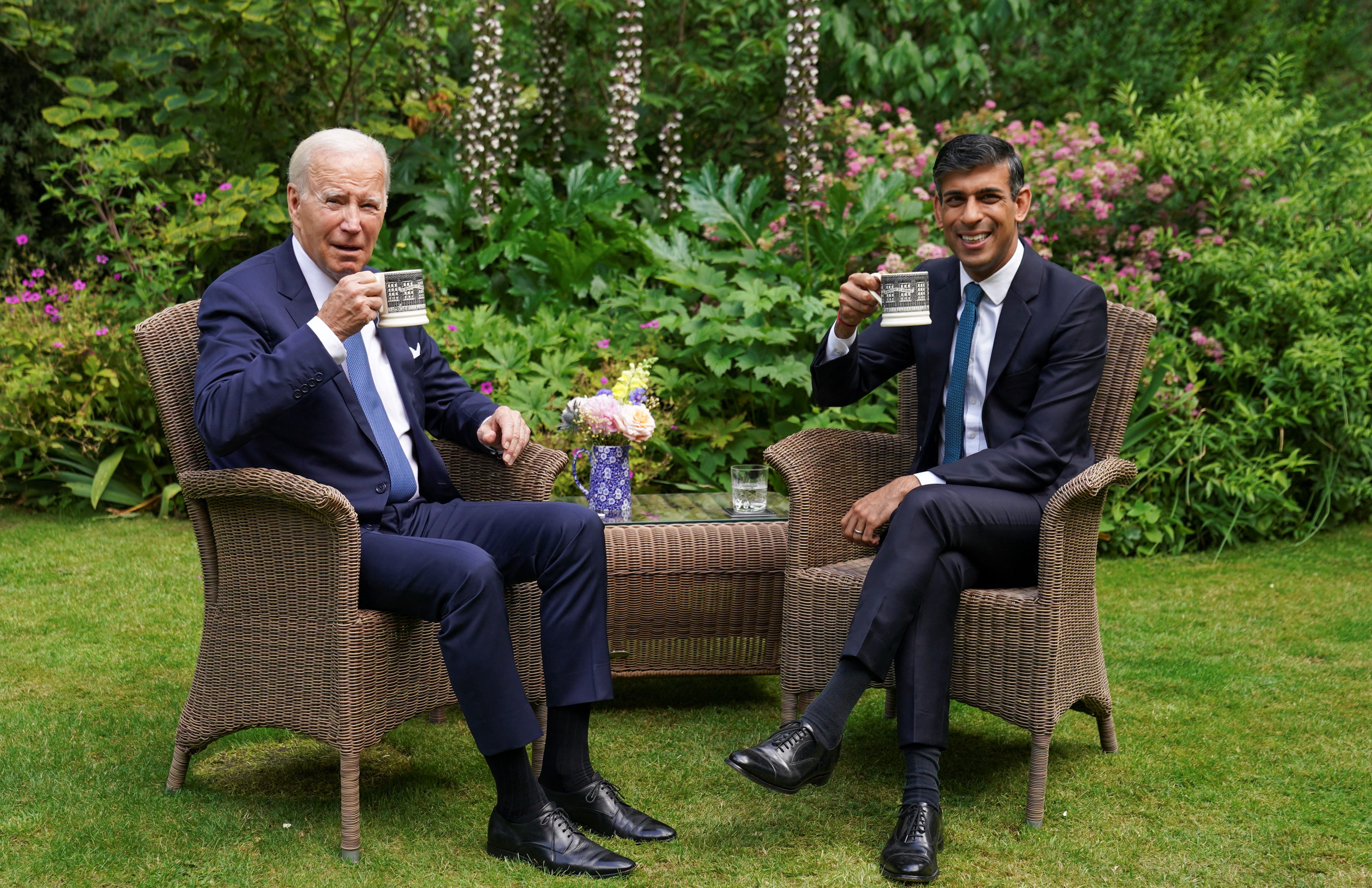 U.S. President Joe Biden meets with British Prime Minister Rishi Sunak at 10 Downing Street in London, Britain, July 10, 2023. REUTERS/Kevin Lamarque