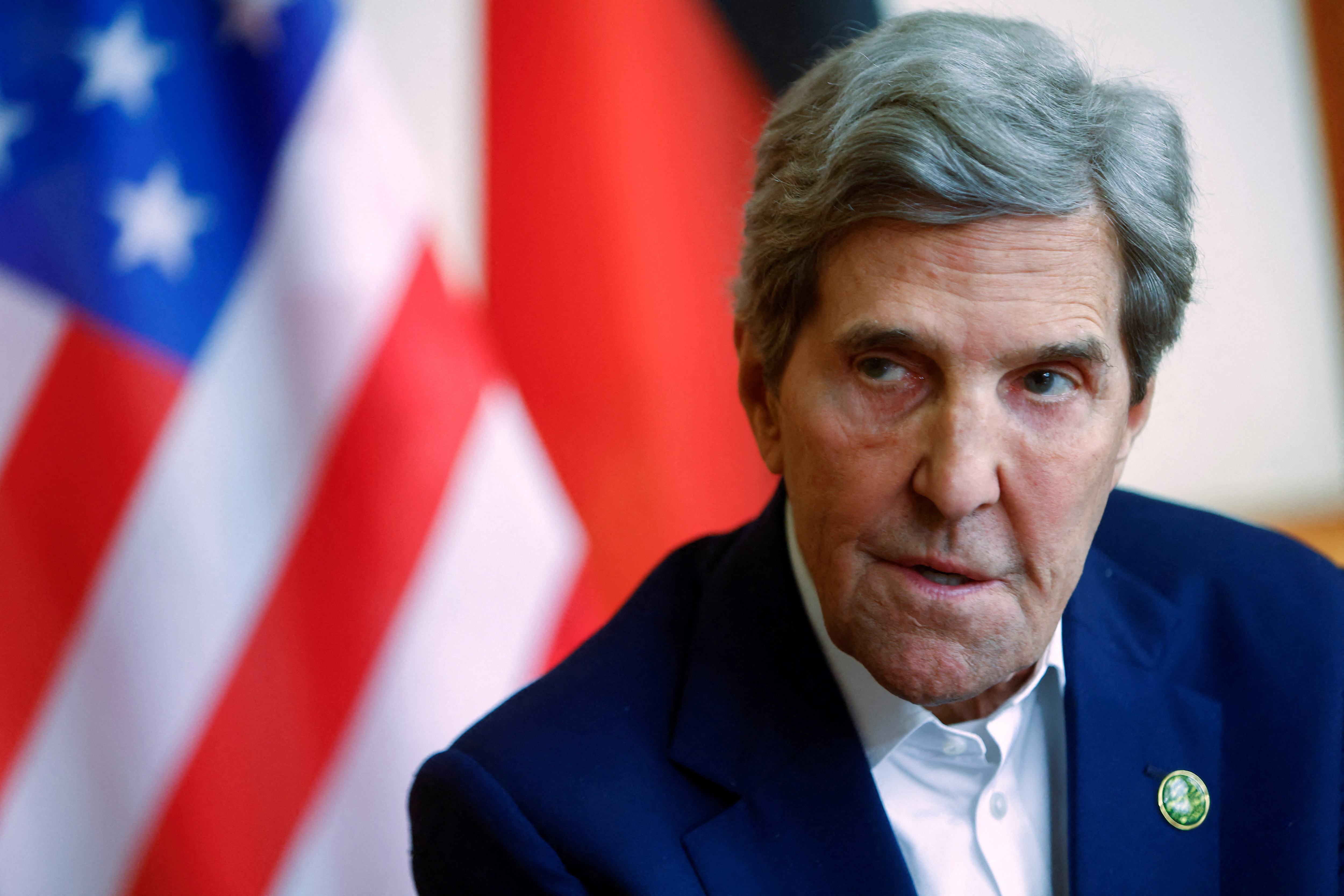 U.S. Special Presidential Envoy for Climate John Kerry speaks during a Reuters interview at the "Petersberg Climate Conference" in Berlin, Germany May 3, 2023.