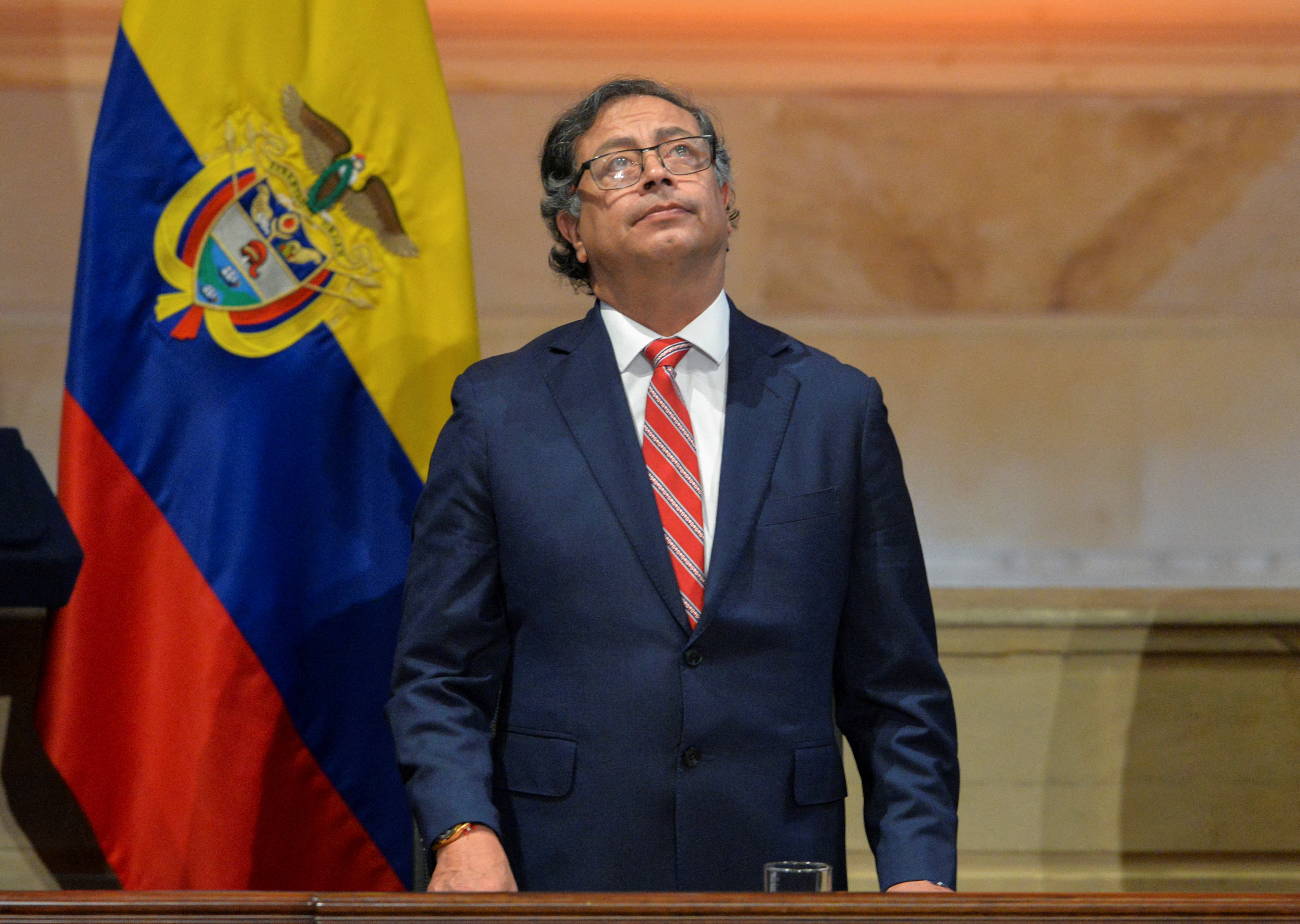 Colombia's President Gustavo Petro looks on as he attends the opening of a new legislative session of Colombia's Congress