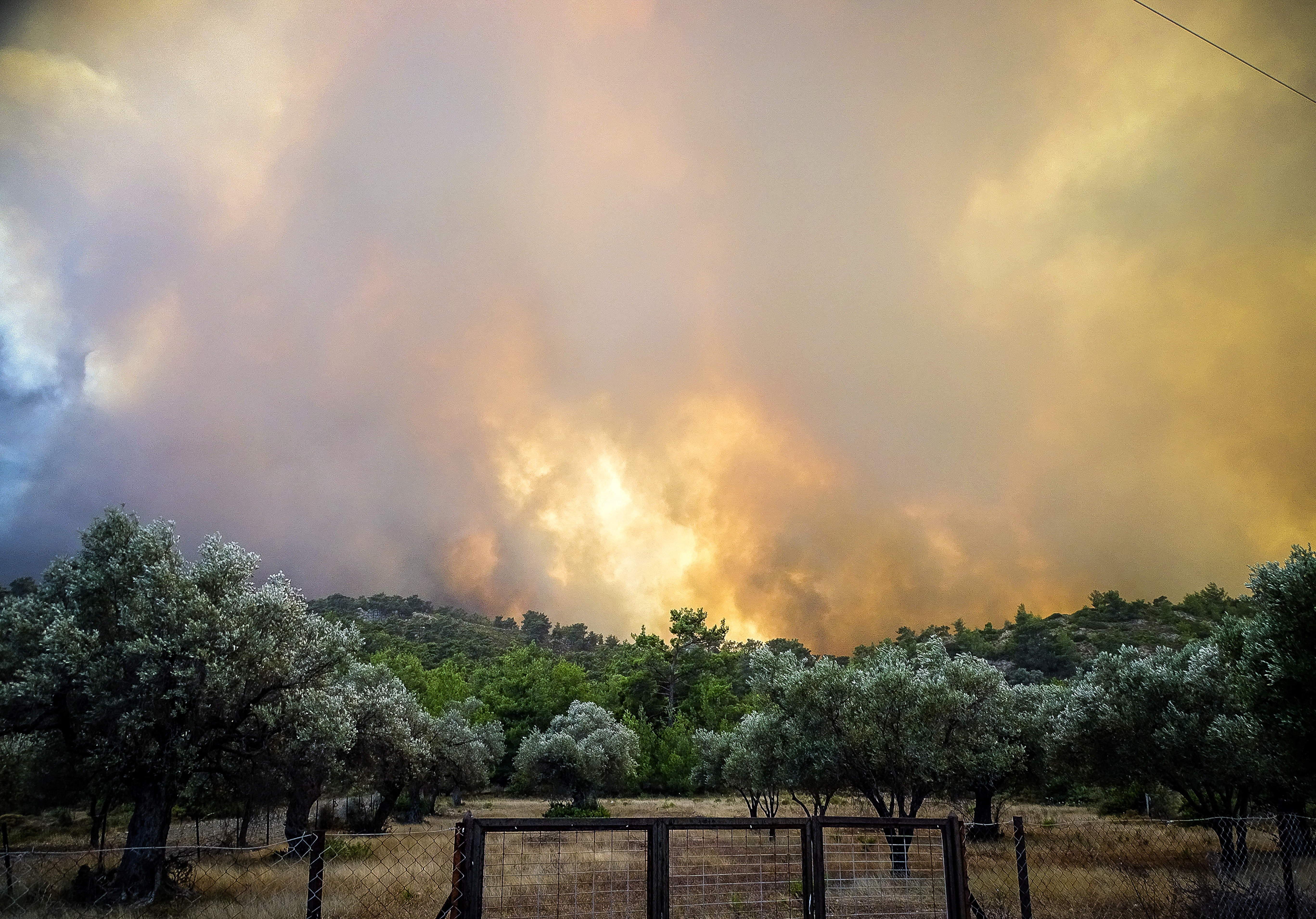 Smoke rises from a wildfire on the island of Rhodes