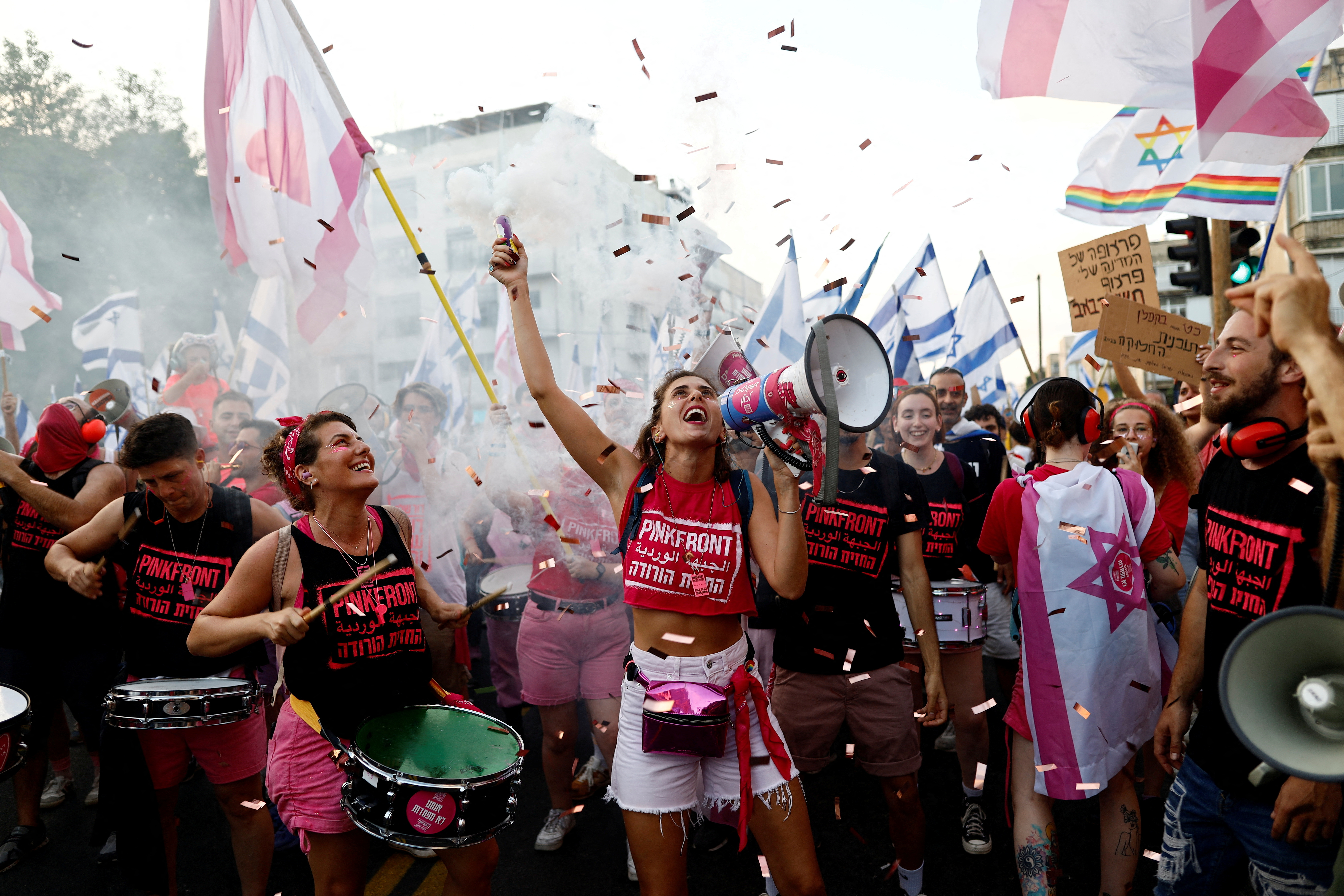 People take part in a demonstration against Israeli Prime Minister Benjamin Netanyahu 