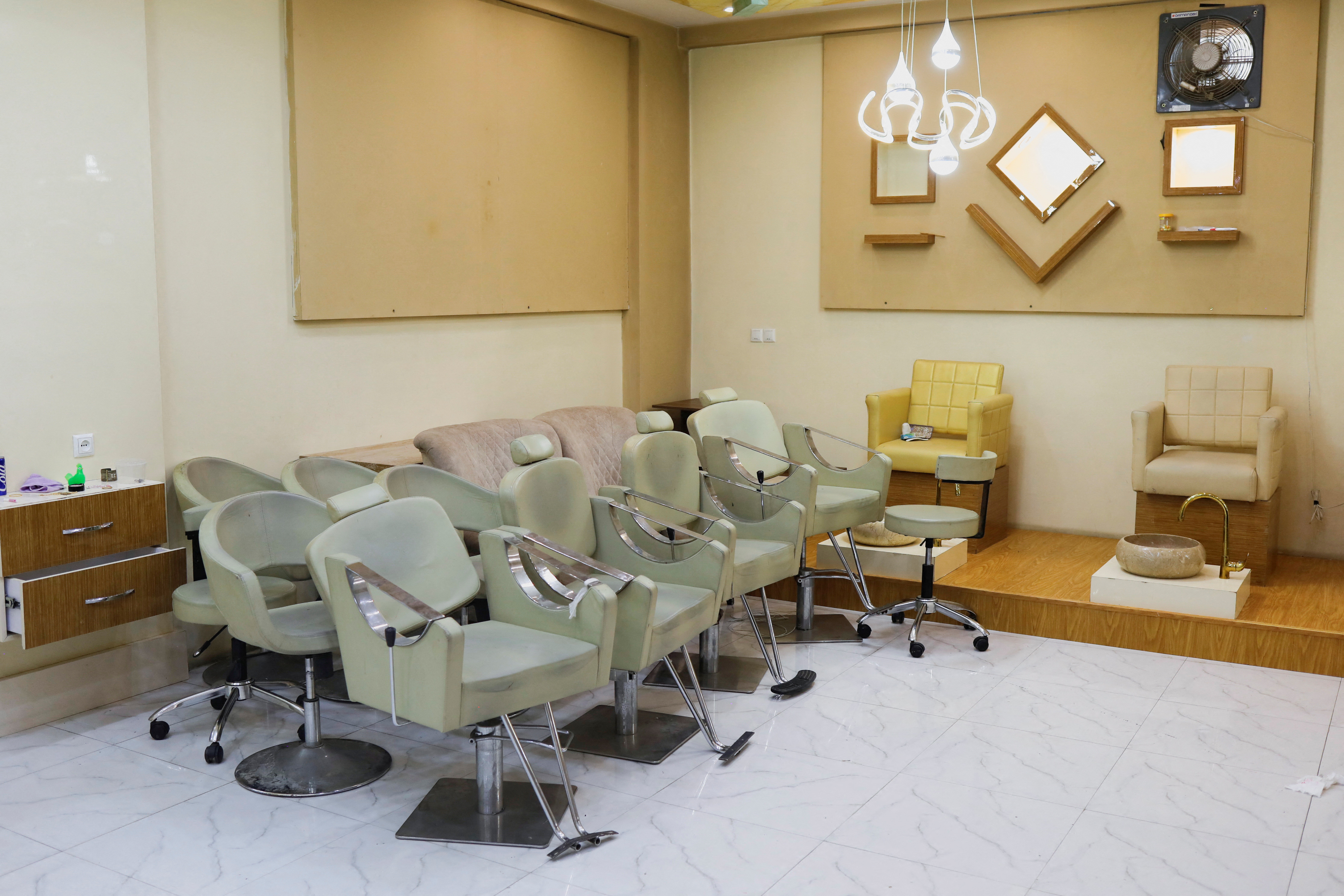 A general view of an empty beauty salon in Kabul