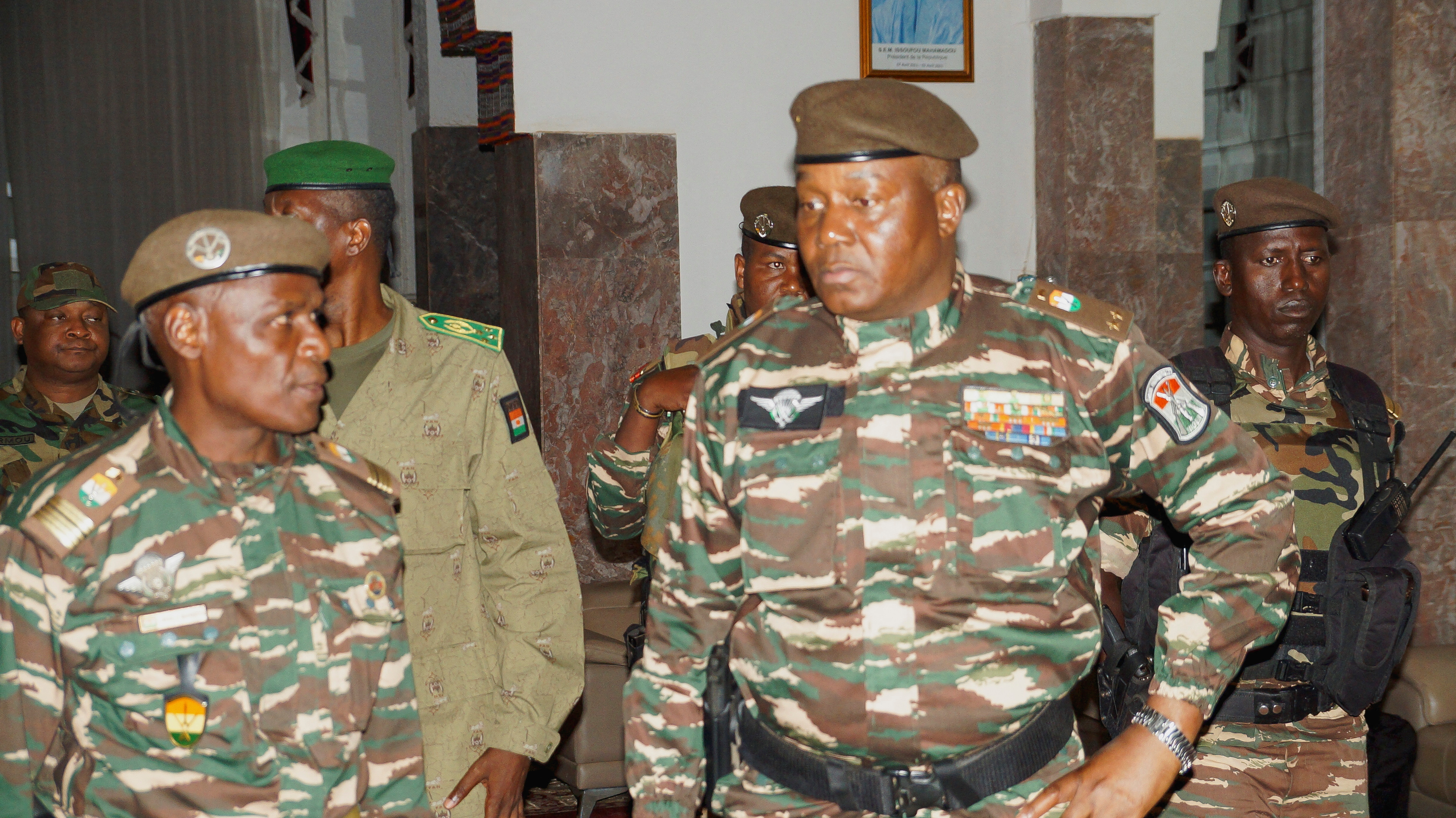 General Abdourahmane Tiani, who was declared as the new head of state of Niger by leaders of a coup, arrives to meet with ministers in Niamey, Niger July 28, 2023.