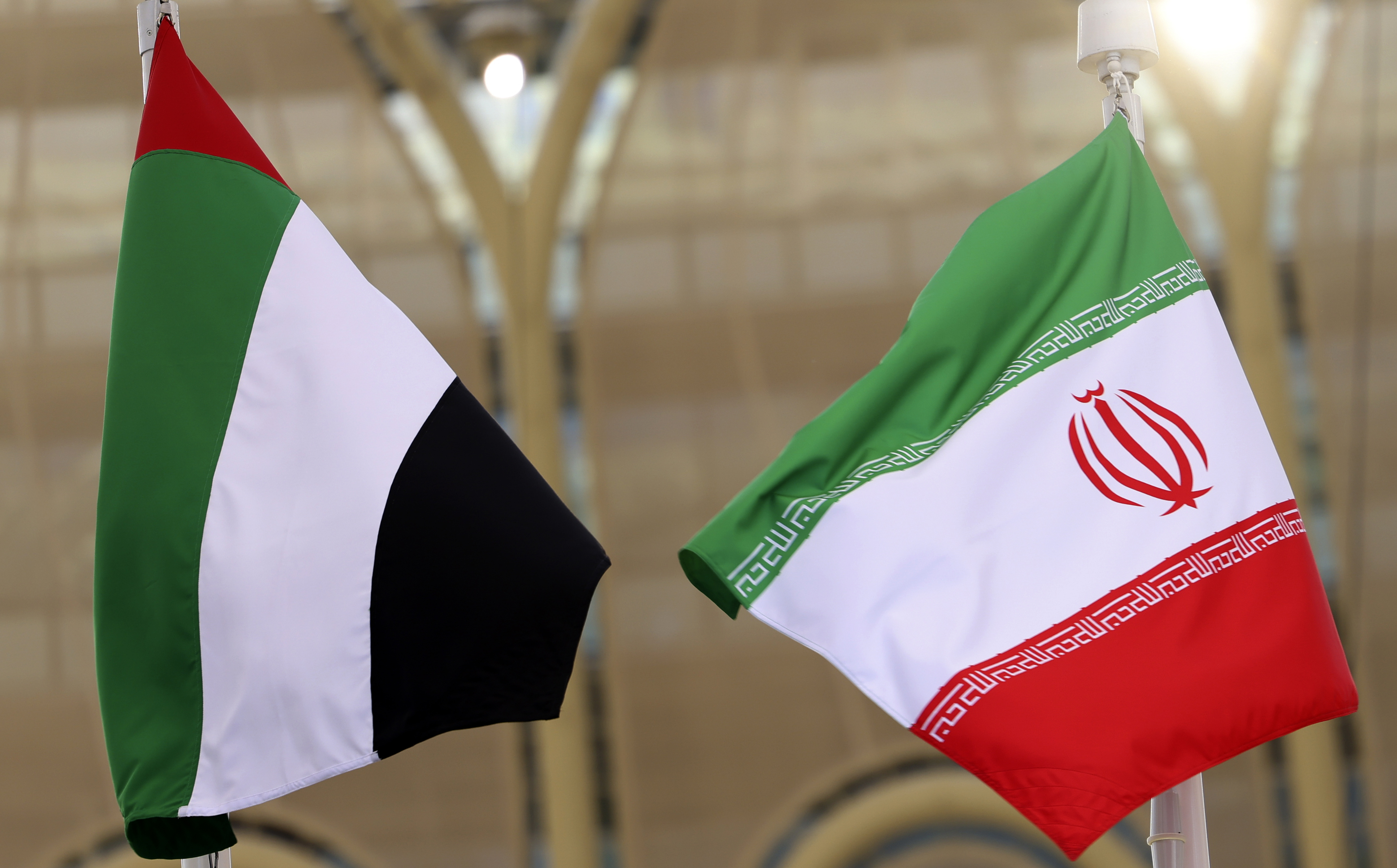 The flags of United Arab Emirates and Iran