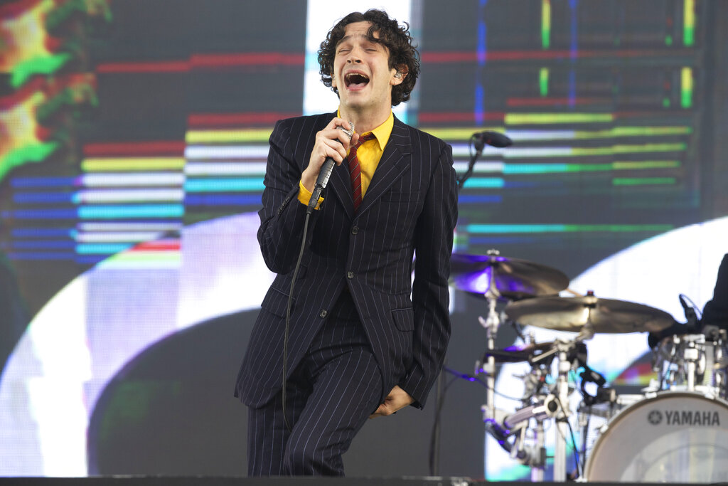 Matthew Healy of the band The 1975 performs at the 2019 Governors Ball Music Festival at Randall's Island Park on Saturday, June 1, 2019, in New York. (Photo by Andy Kropa/Invision/AP)