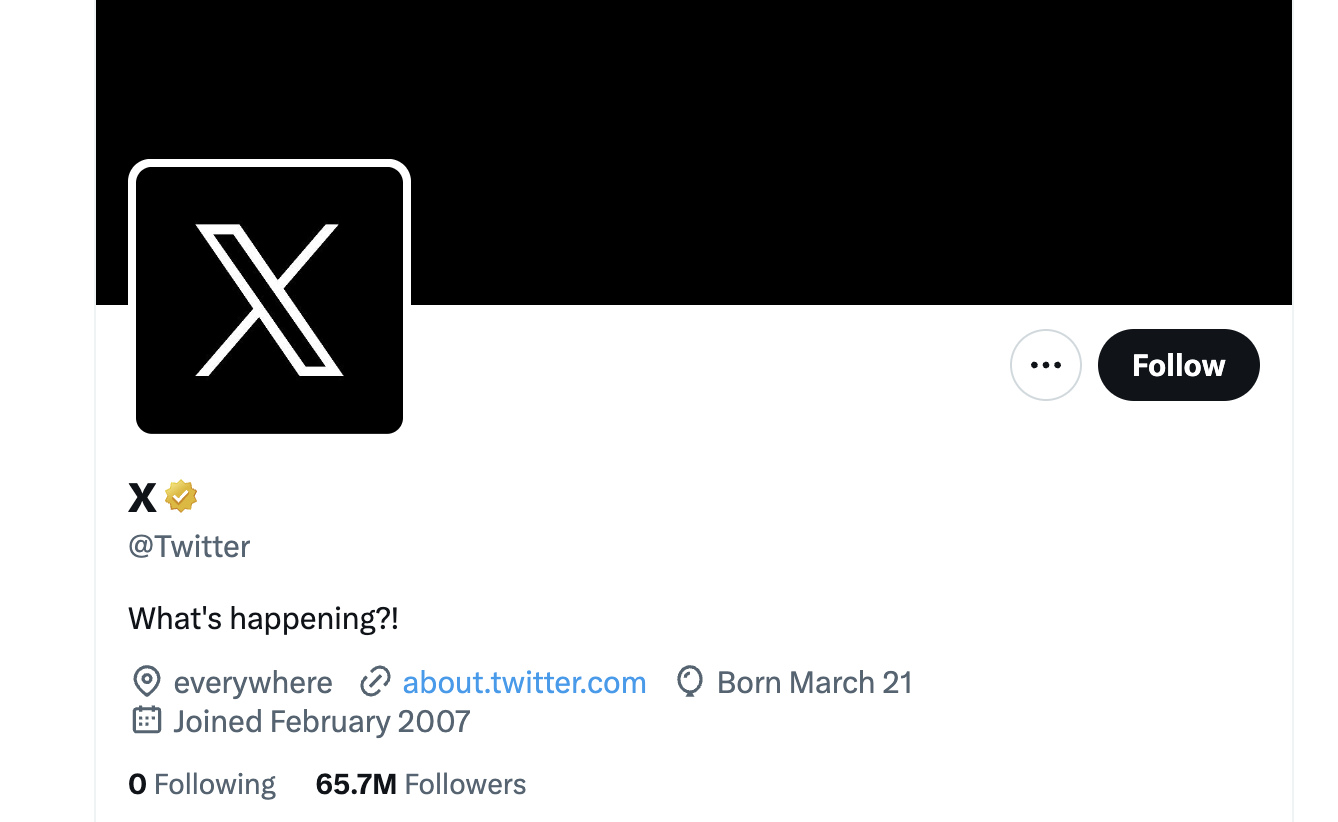 A screen capture of Twitter's official page with an "X" on the profile image is seen on July 24, 2023 in this screengrab obtained from a social media website via Al Jazeera