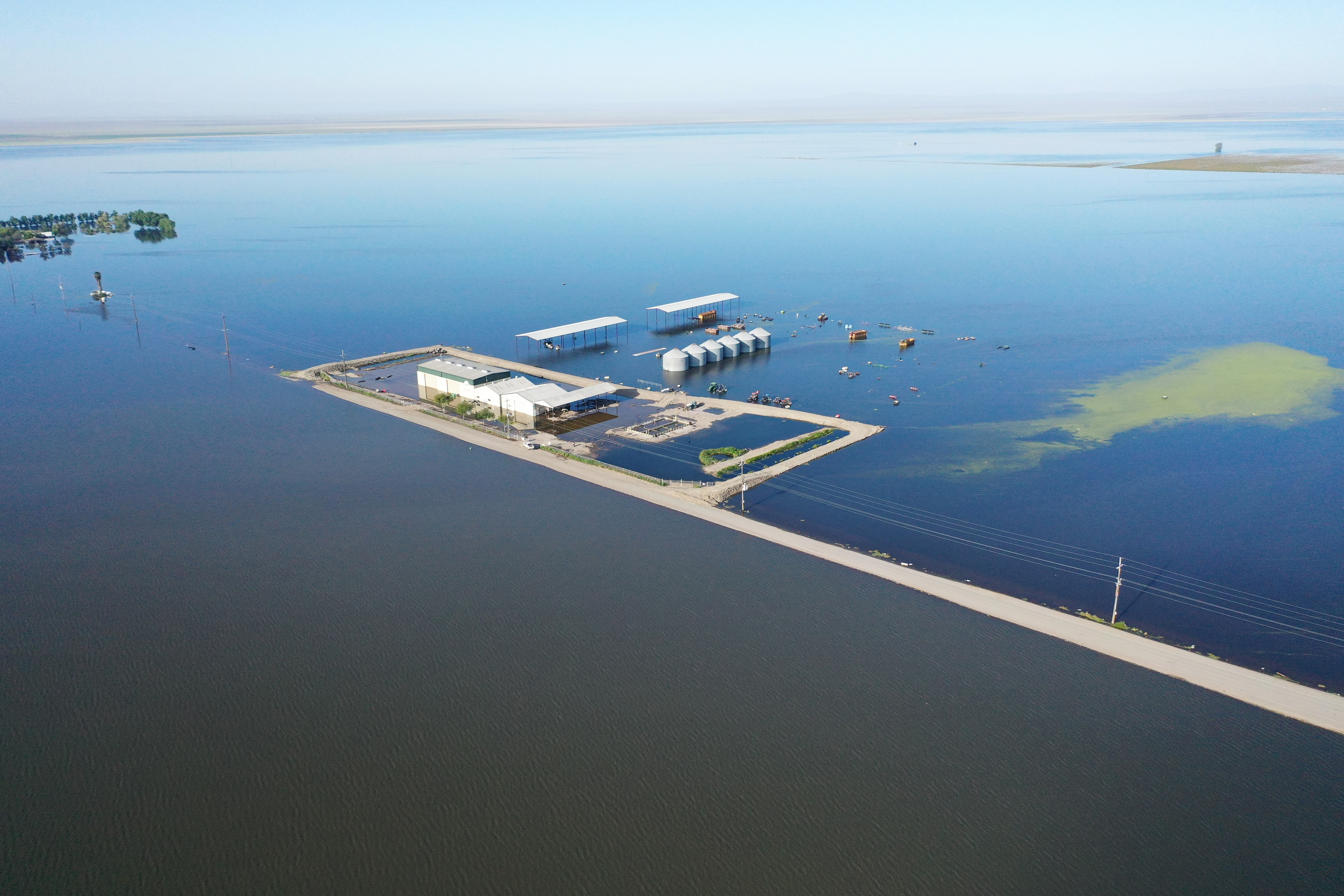 floodwaters inundate farmland in the reemerging Tulare Lake, in California's Central Valley