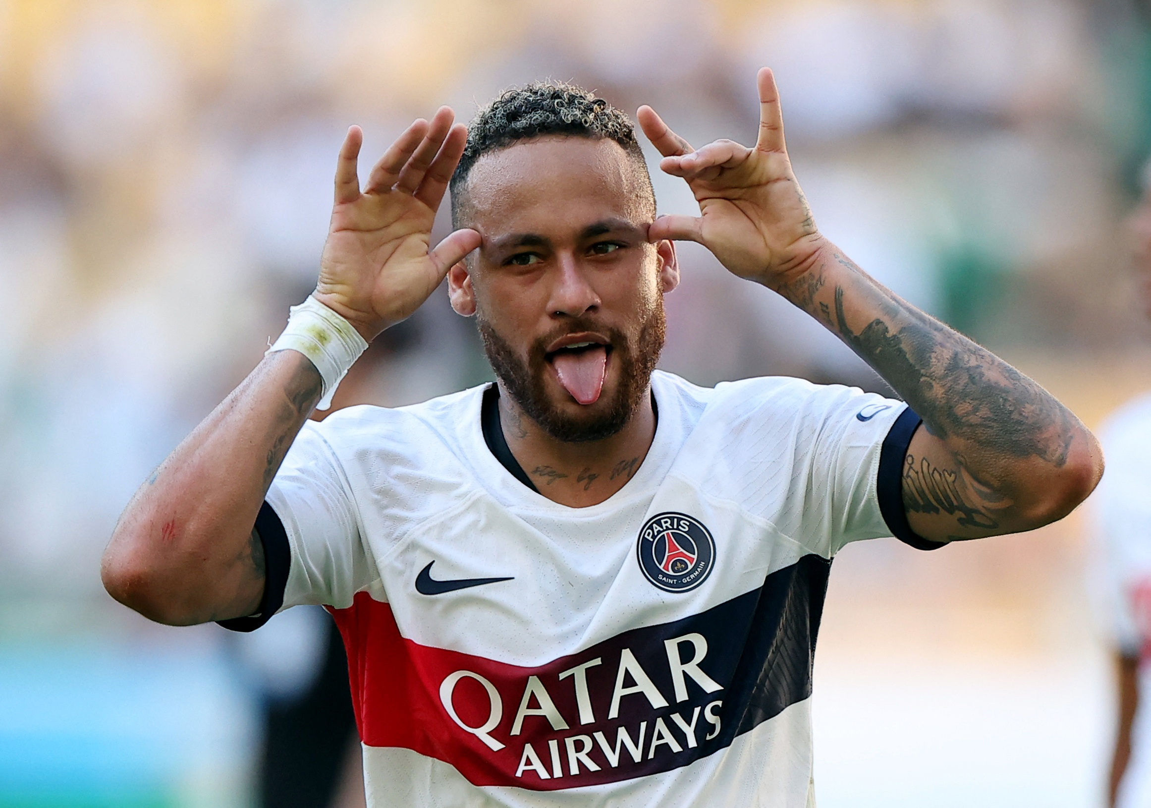 Neymar celebrates scoring for PSG