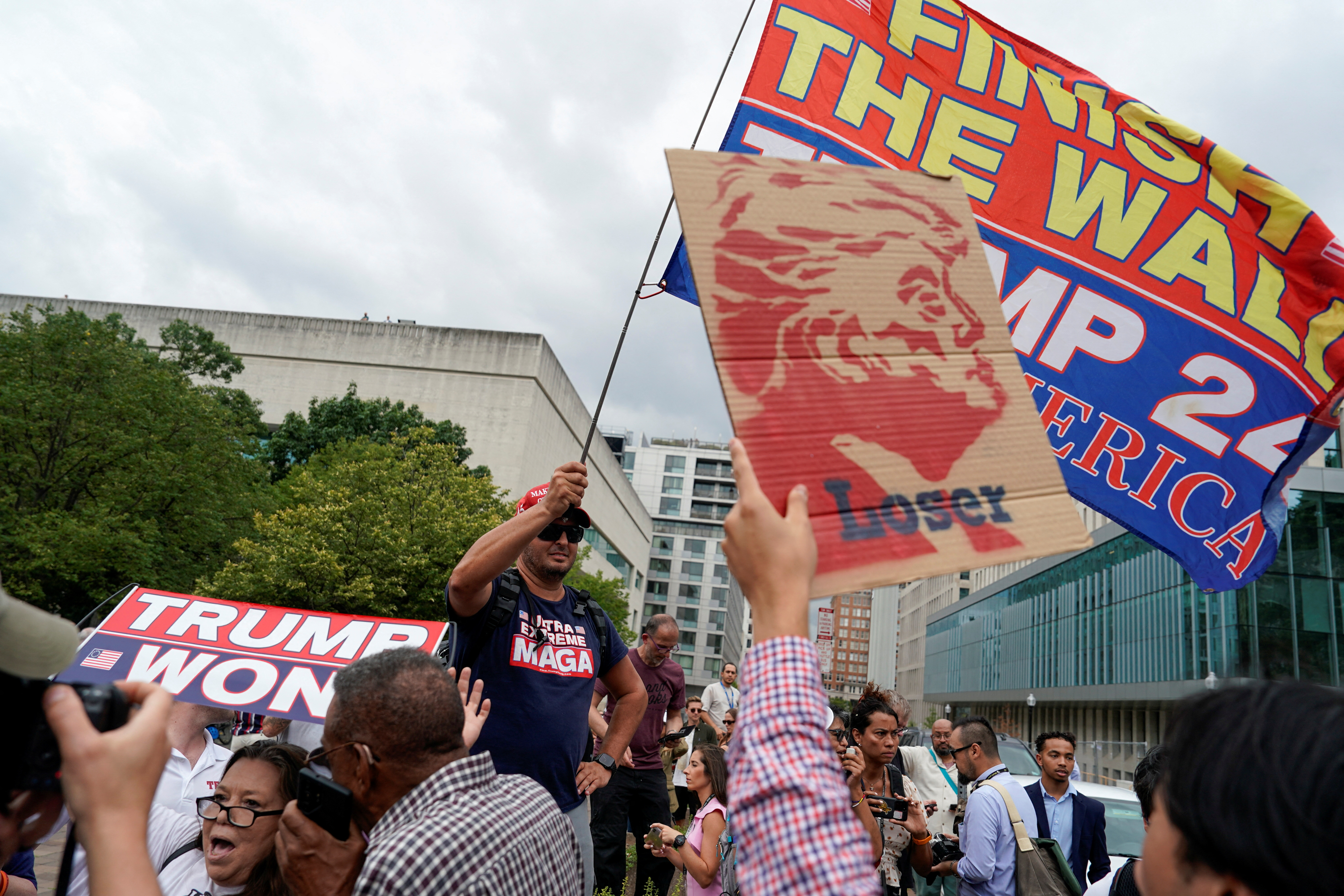 Demonstrators and counter-demonstrators gather