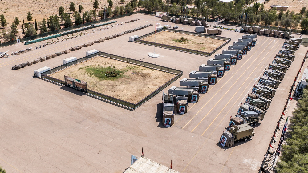 Iranian missile systems are displayed during the ceremony of joining the IRGC Navy at an undisclosed location in Iran