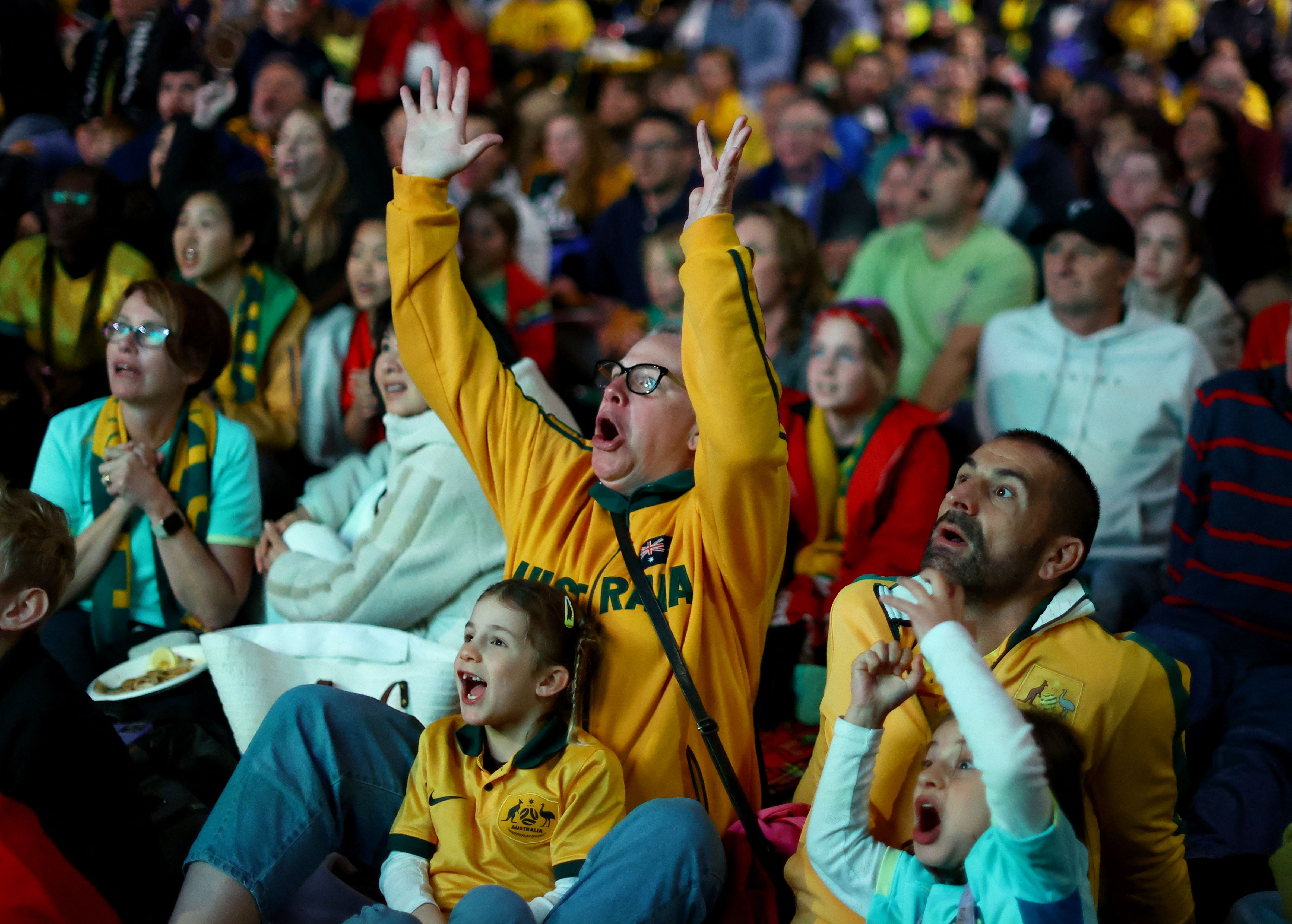 Australia fans react watching the Australia v France match