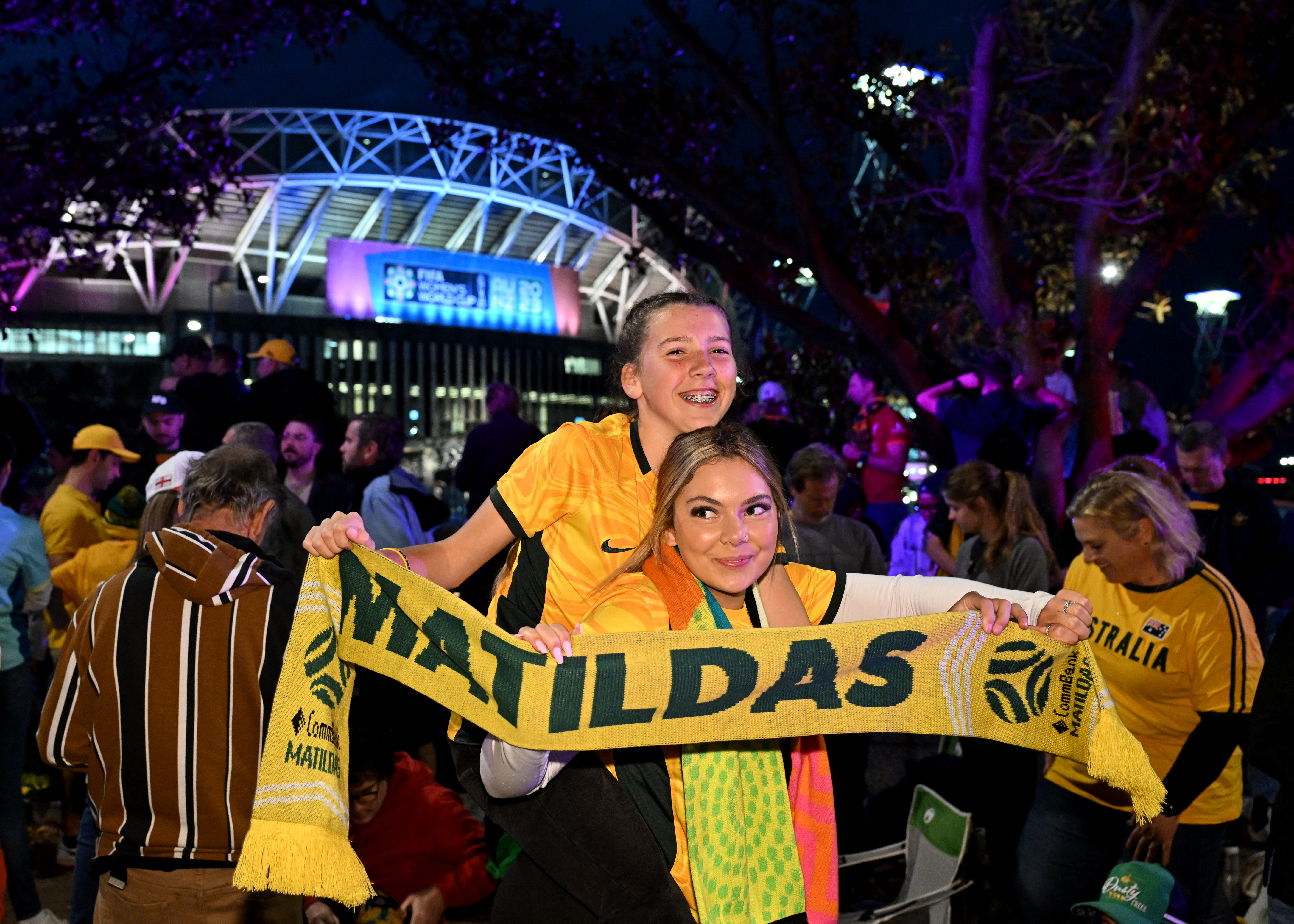 Australia fans watching the Australia v France match outside Stadium Australia